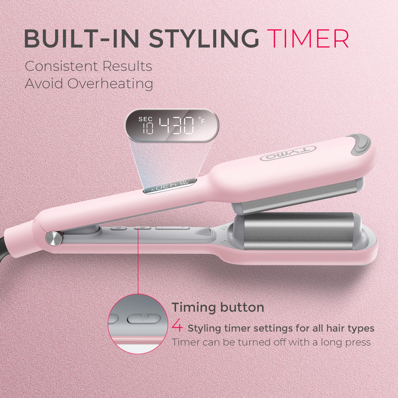 TYMO ROVY Hair Waver Curling Iron, 3-Barrel Ionic Hair Curler with 9 Heat Settings, Beach Waves Crimper for Women, Travel-Friendly, Anti-Scald, Fast Heating, Easy to Use, Pink, 1 inch 🍁 All In One Marketplace Canada