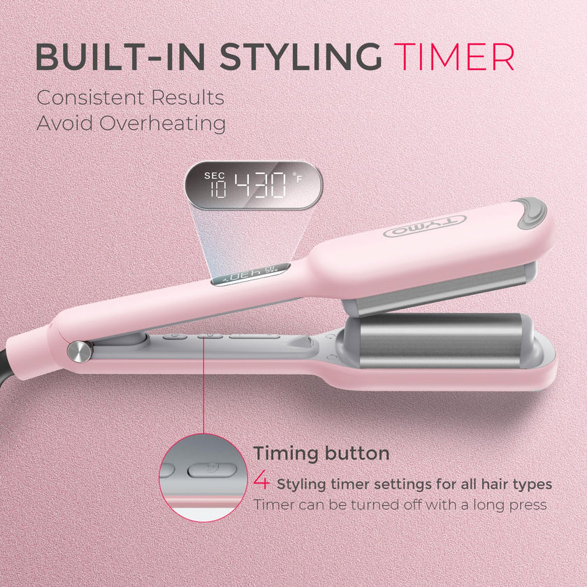 TYMO ROVY Hair Waver Curling Iron, 3-Barrel Ionic Hair Curler with 9 Heat Settings, Beach Waves Crimper for Women, Travel-Friendly, Anti-Scald, Fast Heating, Easy to Use, Pink, 1 inch 🍁 All In One Marketplace Canada