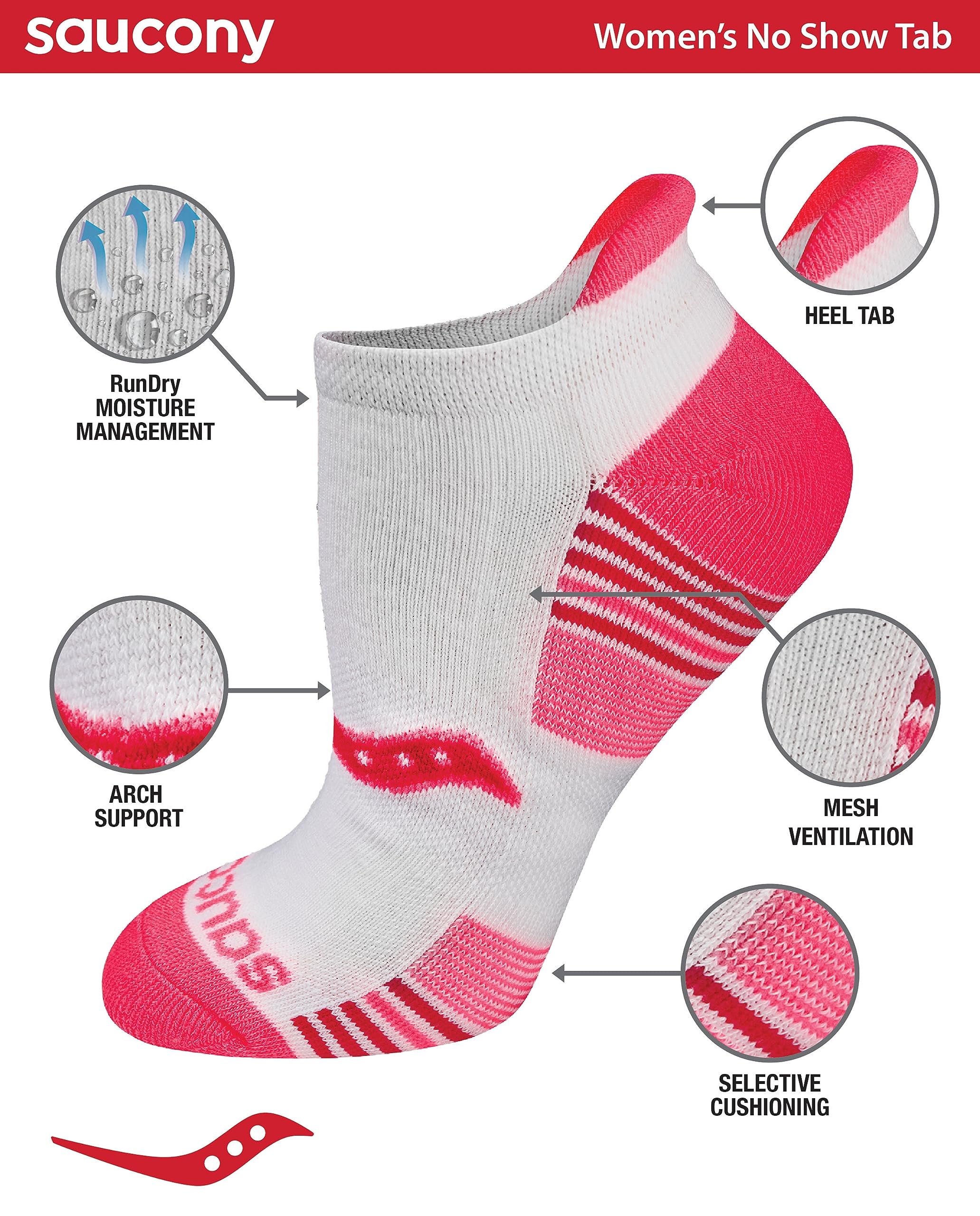 Saucony Women's Performance Heel Tab Athletic Socks , White Assorted (8 Pairs), Shoe Size: 7.5-10.5 🍁 All In One Marketplace Canada
