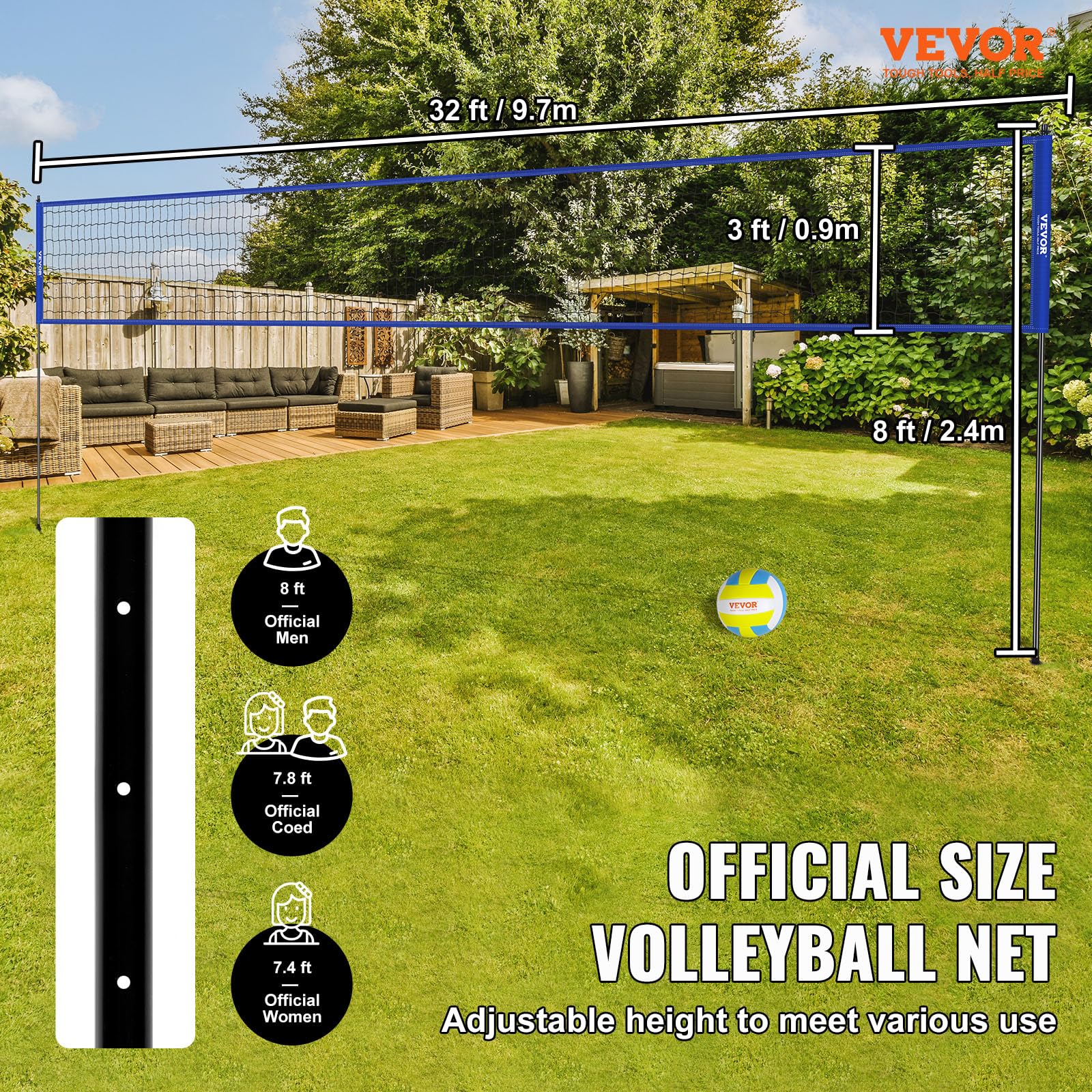 VEVOR Outdoor Portable Volleyball Net System, Adjustable Height Steel Poles, Professional Volleyball Set with PVC Volleyball, Pump, Carrying Bag, Heavy Duty Volleyball Net for Backyard, Beach, Lawn 🍁 All In One Marketplace Canada