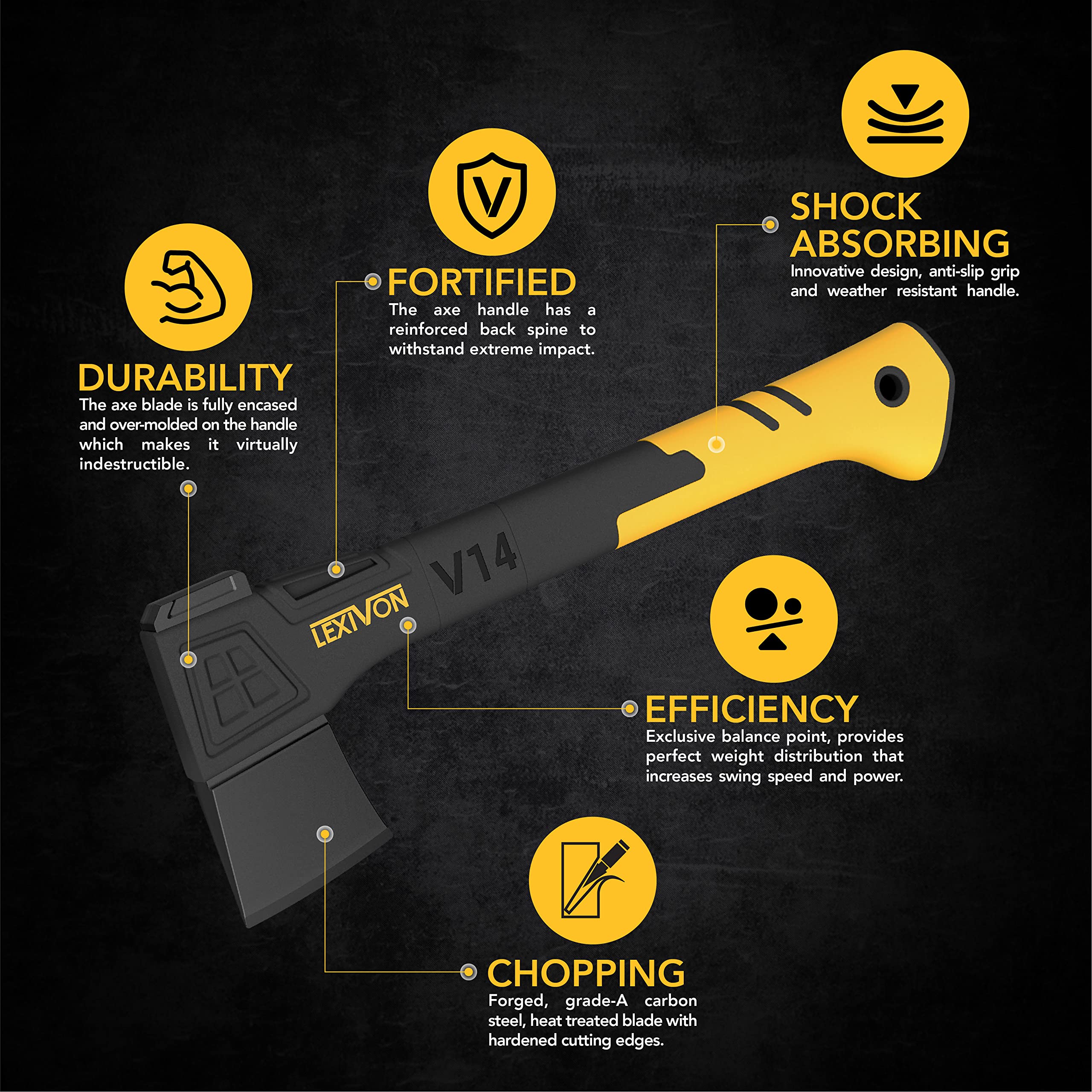 LEXIVON V14 Camping Hatchet, 14-Inch Axe | Ergonomic TPR Grip, Lightweight Fiber-Glass Composite Handle | Protective Carrying Sheath Included (LX-V14) 🍁 All In One Marketplace Canada
