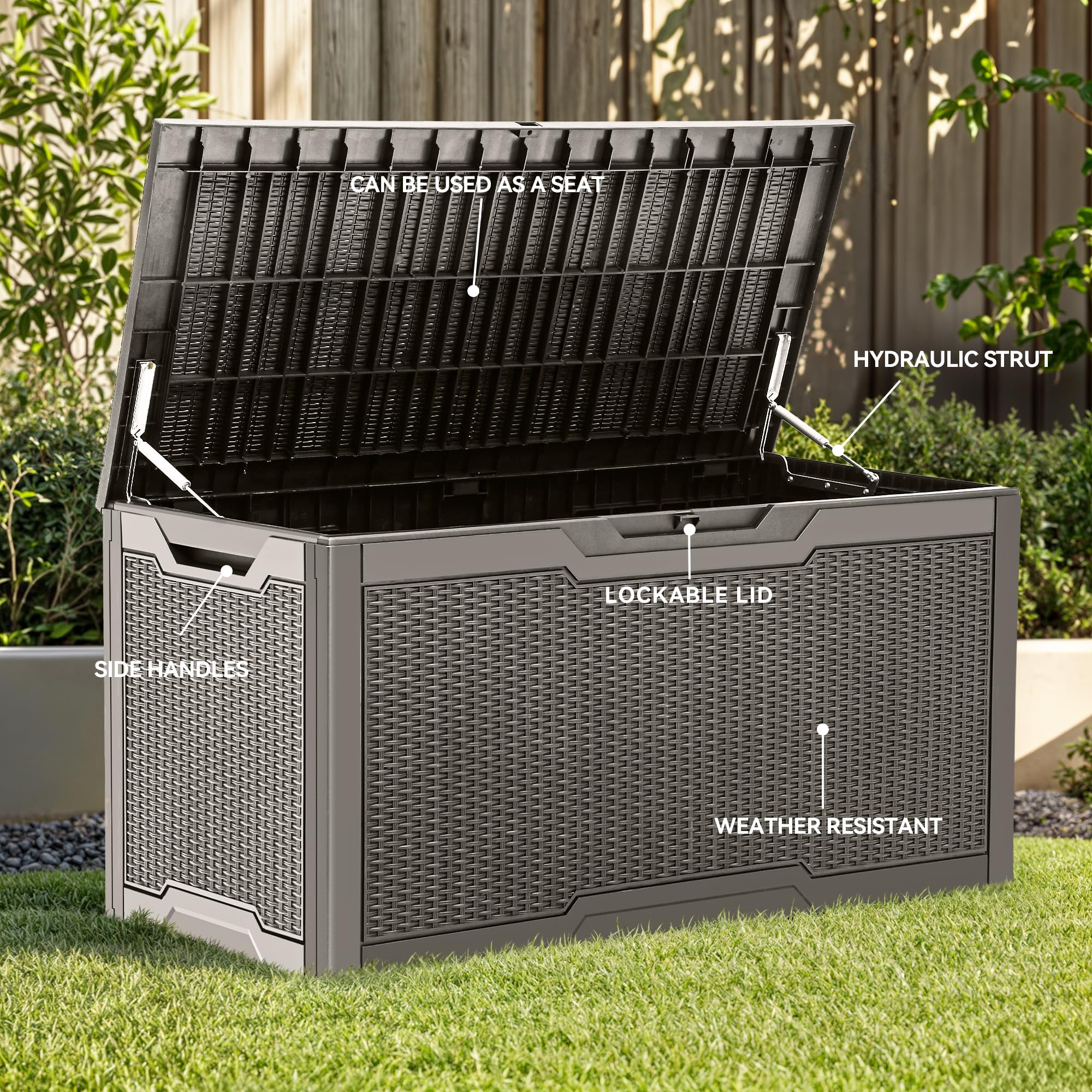 YITAHOME 100 Gallon Large Resin Deck Box Outdoor Storage Boxes for Patio Furniture, Outdoor Cushions, Garden Tools and Pool Supplies-Waterproof,Lockable (Taupe) 🍁 All In One Marketplace Canada