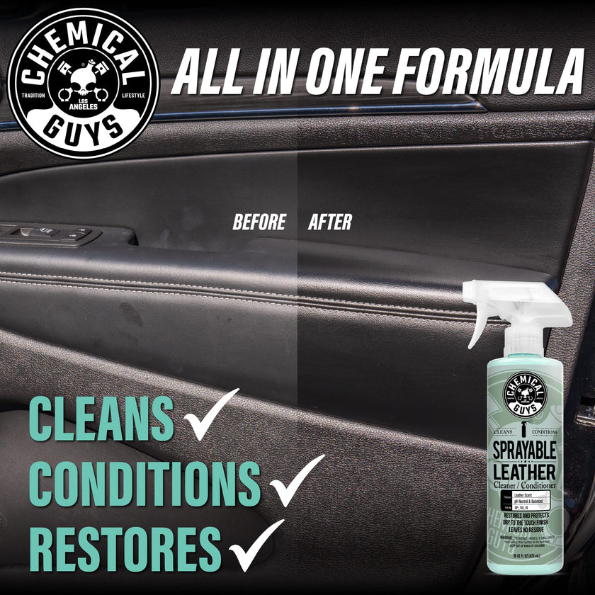 Chemical Guys Sprayable Leather Cleaner and Conditioner in One for Car Interiors, Apparel, and More (Works on Natural, Synthetic, Pleather, and More) Leather Scent, 473 ml 🍁 All In One Marketplace Canada