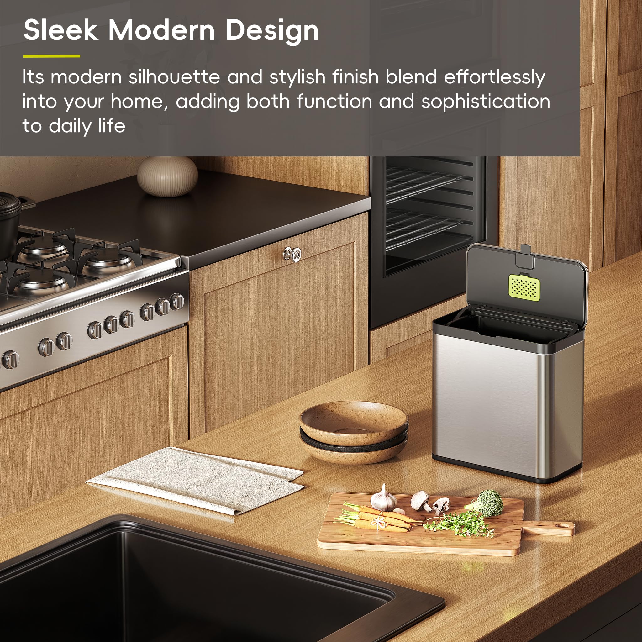 EKO Kitchen Compost Bin, 7L / 1.85 Gal Stainless Steel with Removable Inner Bucket and Deodorizer Compartment, 2-in-1 Countertop Compost Bin with Lid, Food Waste Caddy for Kitchen (MMT & Black Finish) 🍁 All In One Marketplace Canada