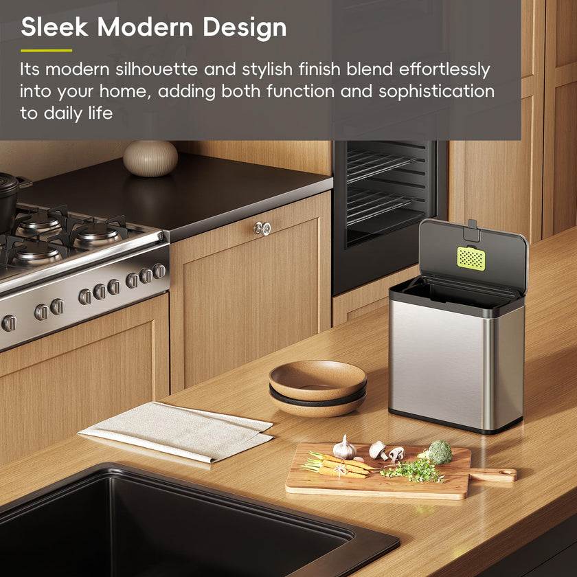 EKO Kitchen Compost Bin, 7L / 1.85 Gal Stainless Steel with Removable Inner Bucket and Deodorizer Compartment, 2-in-1 Countertop Compost Bin with Lid, Food Waste Caddy for Kitchen (MMT & Black Finish) 🍁 All In One Marketplace Canada