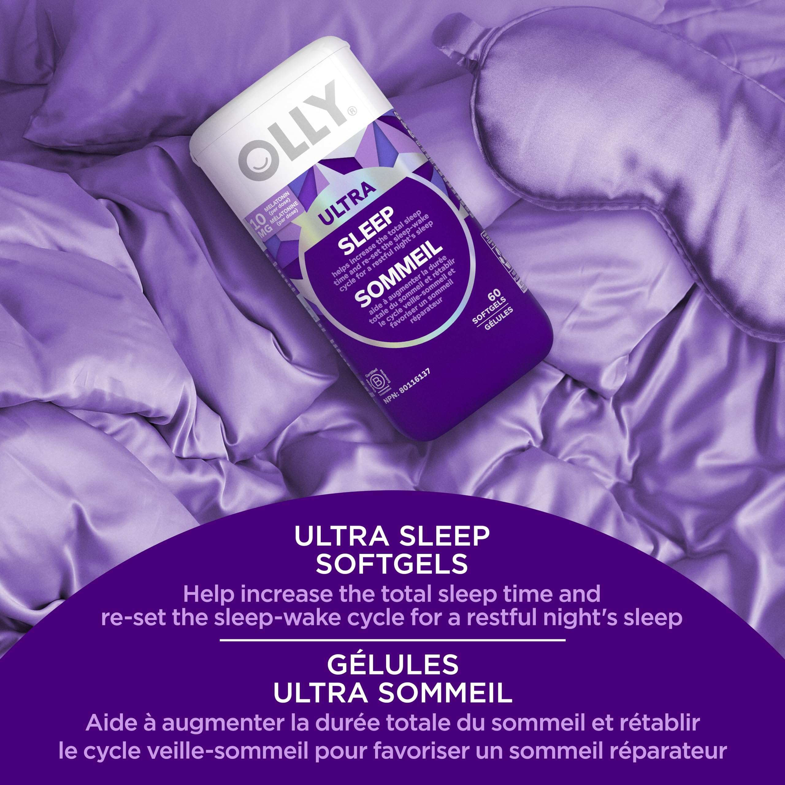 OLLY Ultra Strength Sleep Softgels, 10mg Melatonin, L-Theanine, Chamomile, Magnesium, Lemon Balm, Sleep Nighttime Sleep Aid 60 count 🍁 All In One Marketplace Canada