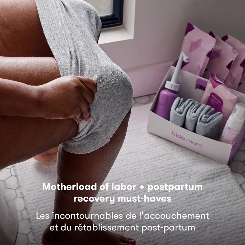 Frida Mom 15pc Labor, Delivery, & Postpartum Kit Gift Set for Baby Showers & Mom to Be, Includes Peri Bottle, Nursing Gown, Disposable Underwear, Ice Maxi Pads, Pad Liners, Perineal Foam, Socks & Toiletry Bag 🍁 All In One Marketplace Canada