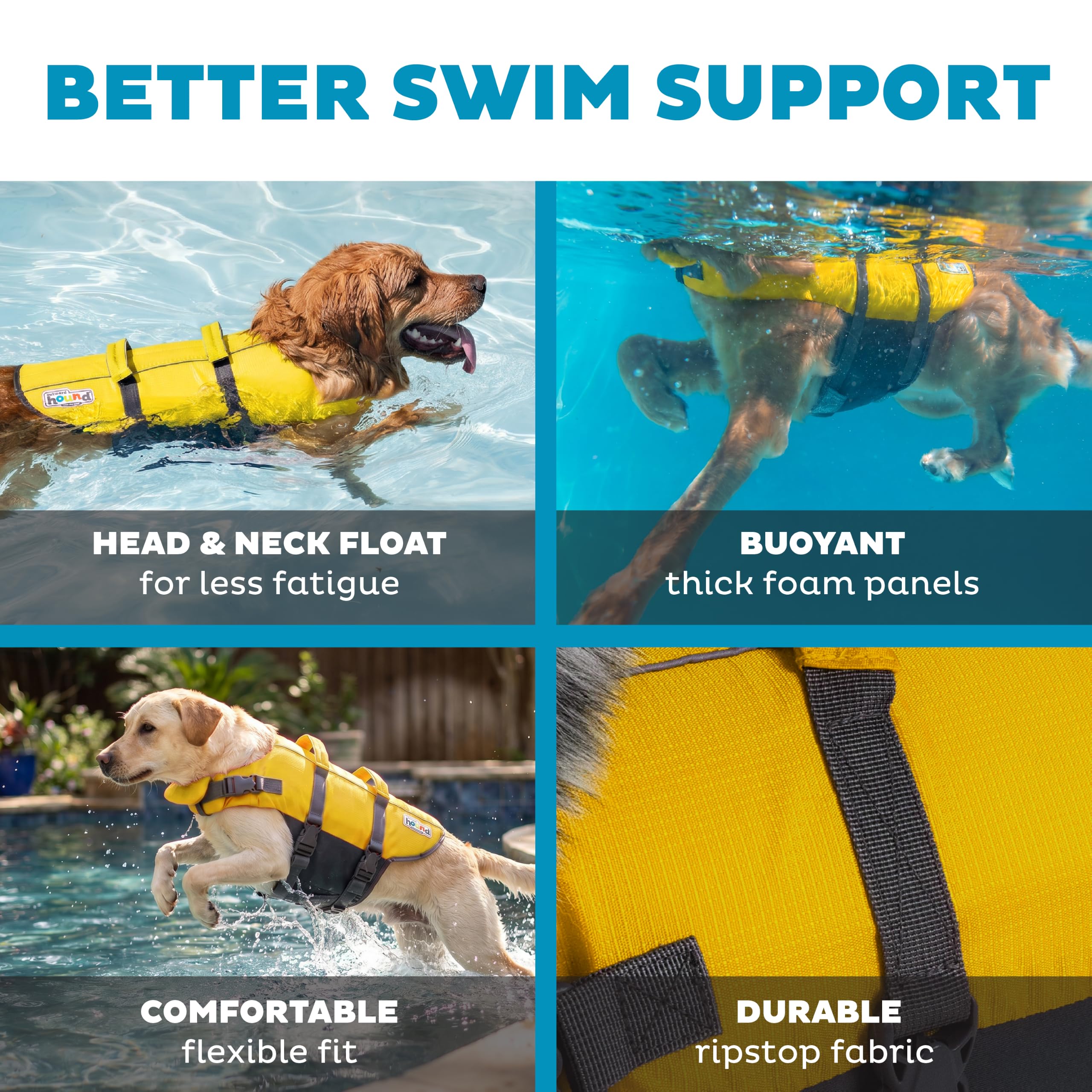 Outward Hound Granby Splash Dog Life Jacket with Handle, Reflective Floating Vest for Swimming & Boating, Maximum Buoyancy, All Skill Levels, Large Dogs (28–32