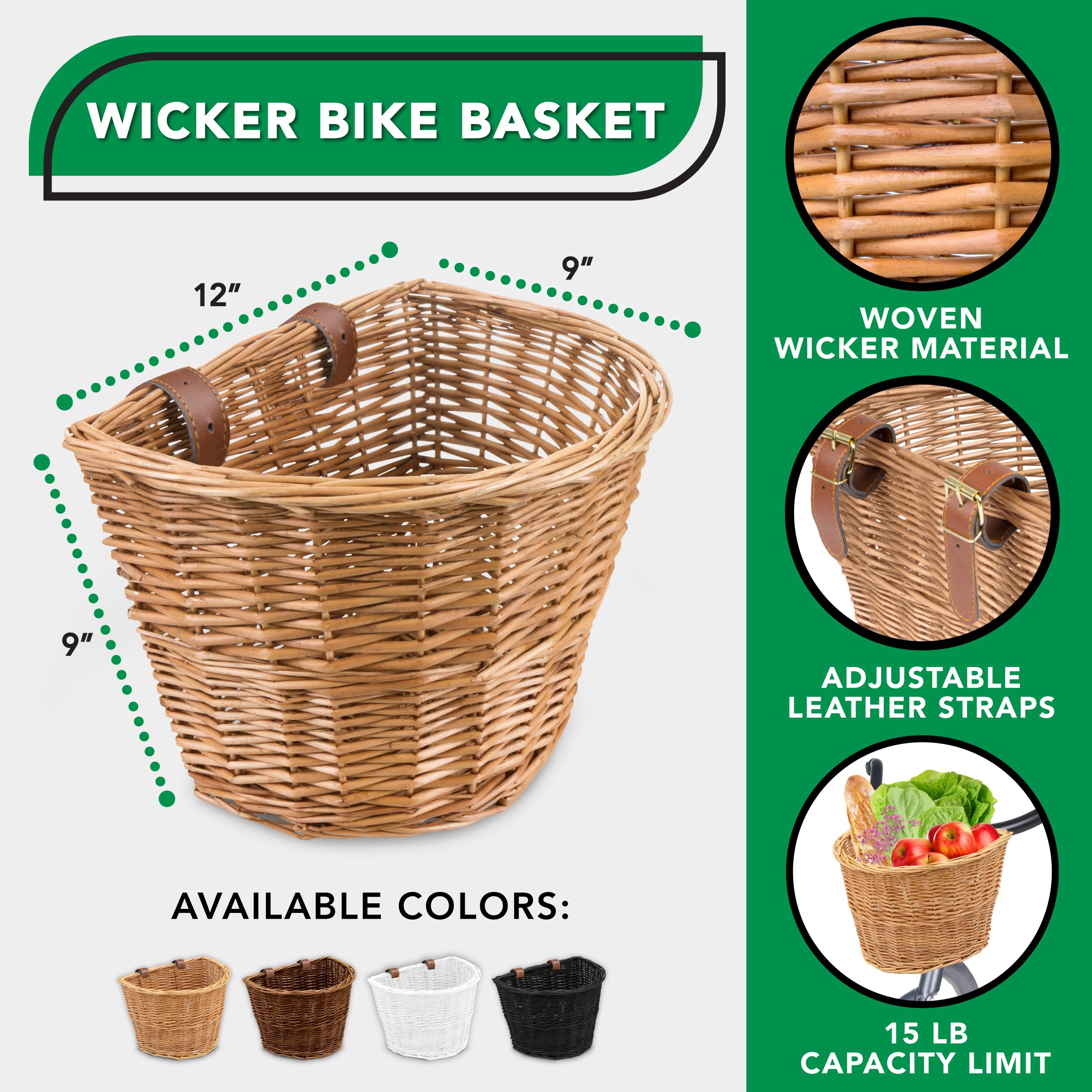 ProSource Wicker Bike Basket Front Cargo for Women and Men, Fits Most Bicycles, Beach Cruisers, Stationary Equipment, and Ebikes, Light Brown 🍁 All In One Marketplace Canada