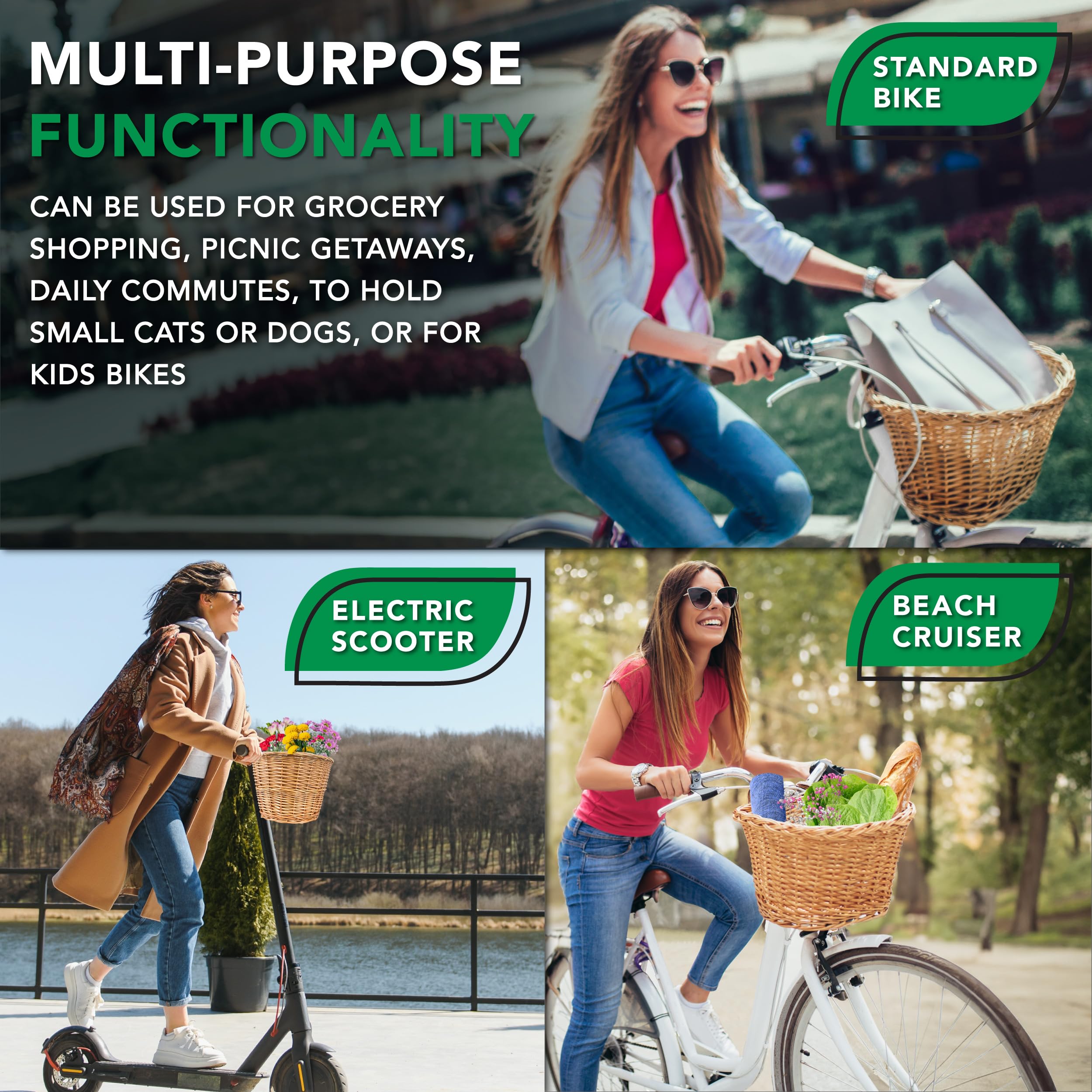 ProSource Wicker Bike Basket Front Cargo for Women and Men, Fits Most Bicycles, Beach Cruisers, Stationary Equipment, and Ebikes, Light Brown 🍁 All In One Marketplace Canada