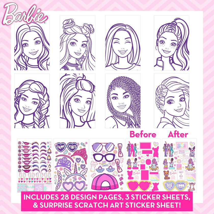 Barbie Makeup Artist Magazine, Create Your Own Hair & Makeup Looks Using Stencils, Stickers, Crayons, Pretend Makeup, Barbie Toys, Barbie Craft Kits, Drawing Kit, 6 Year Old Girl Birthday Gift 🍁 All In One Marketplace Canada