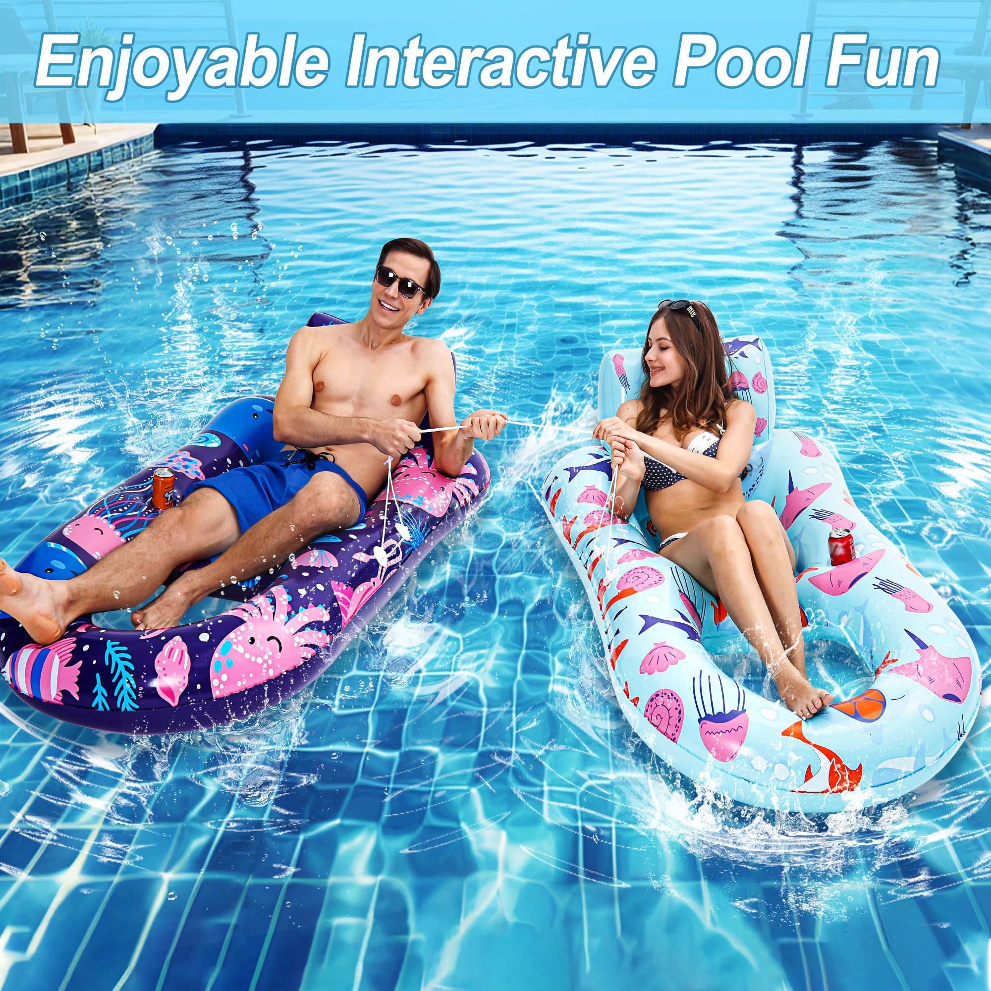 PuppyuWill 2 Pack Pool Floaties for Adults, Inflatable Pool Lounger Float Heavy Duty with Cup Holder, Backrest & Footrest Pool Lounge Float Extra Large Pool Rafts for Adults Beach Lake Party 🍁 All In One Marketplace Canada