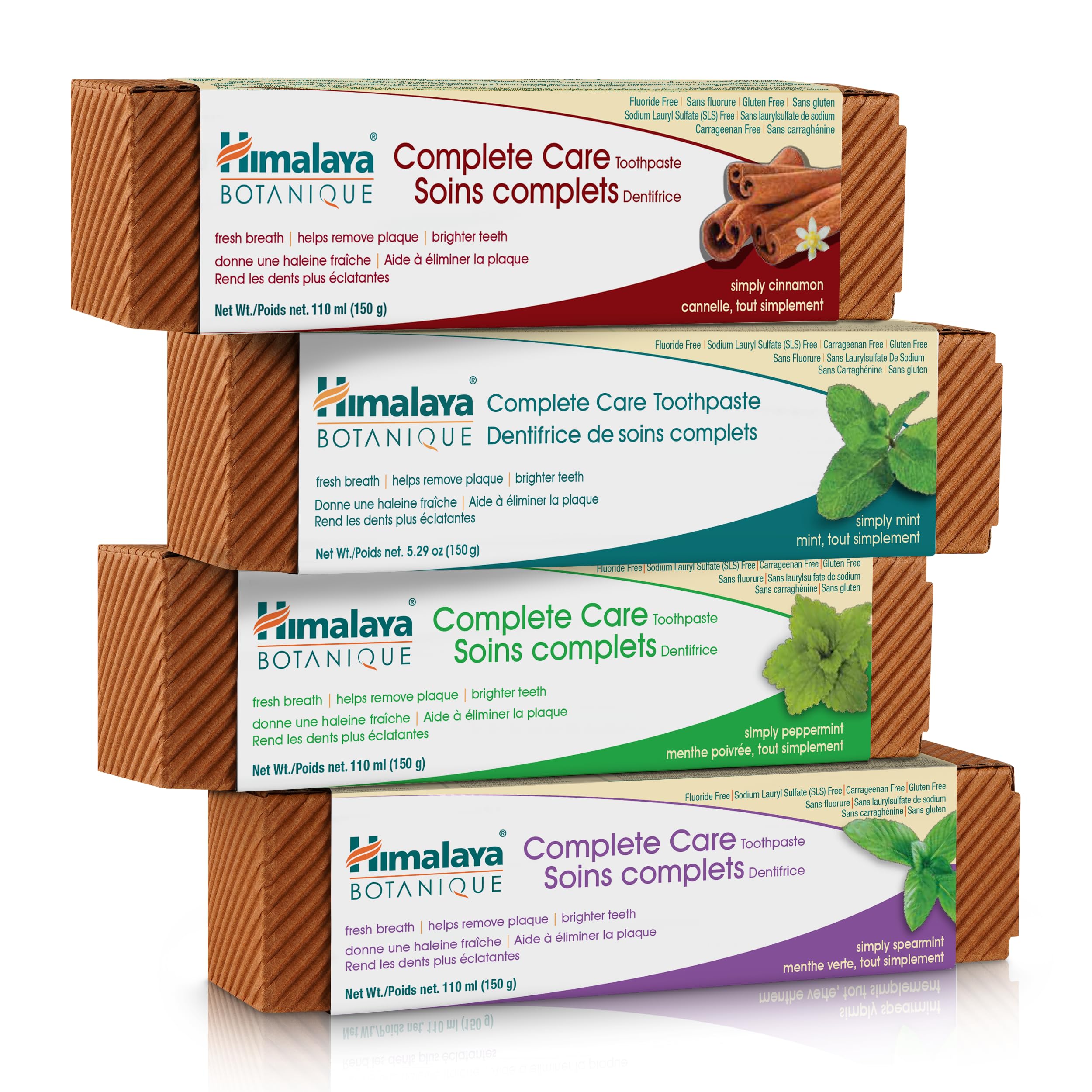 Himalaya Botanique Complete Care Toothpaste, for Brighter Teeth and Fresh Breath, Natural, Fluoride-Free, SLS-Free, Carrageenan-Free & Gluten-Free, Vegan, 150 g (5.29 oz), Variety 4 Pack 🍁 All In One Marketplace Canada