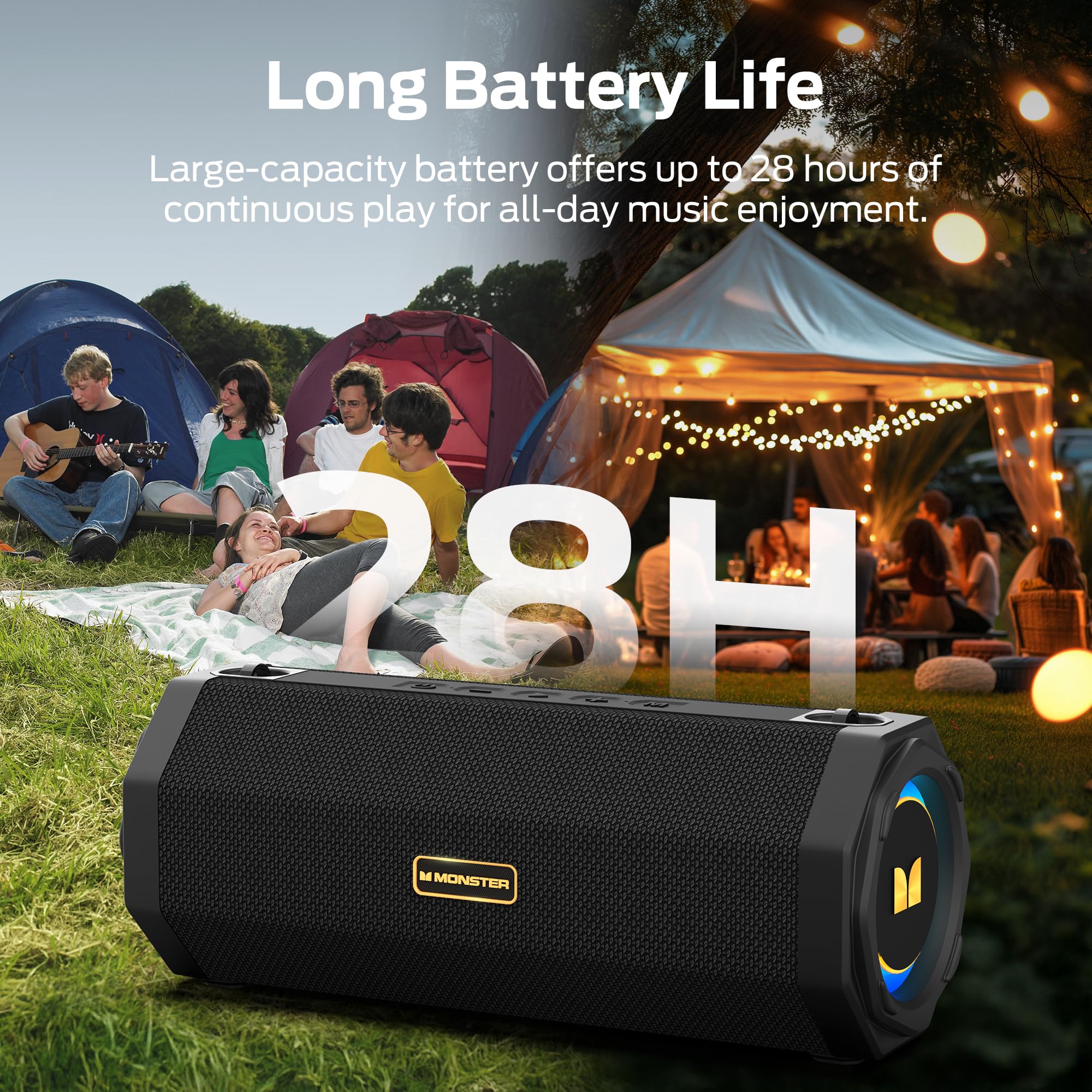 Monster Speaker S200 Wireless Portable Bluetooth Speaker, 24H Playtime, IPX6 Waterproof, 50W Stereo Sound, Bluetooth 5.4, Dual Bass Speakers, Perfect for Home, Parties, and Travel.Black 🍁 All In One Marketplace Canada