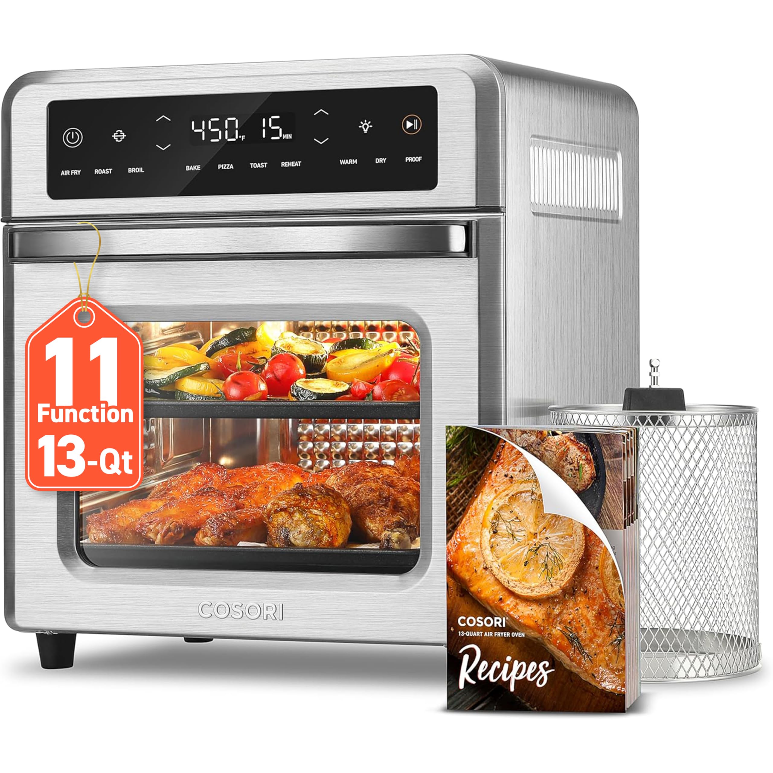 Cosori 11-in-1 Air Fryer Oven, 13Qt Small Footprint Airfryer combo with Rotisserie, Toast, Bake, Roast, Reheat Functions and more, Recipe Book & 6 Accessories Included, Perfect for Small Contertop 🍁 All In One Marketplace Canada
