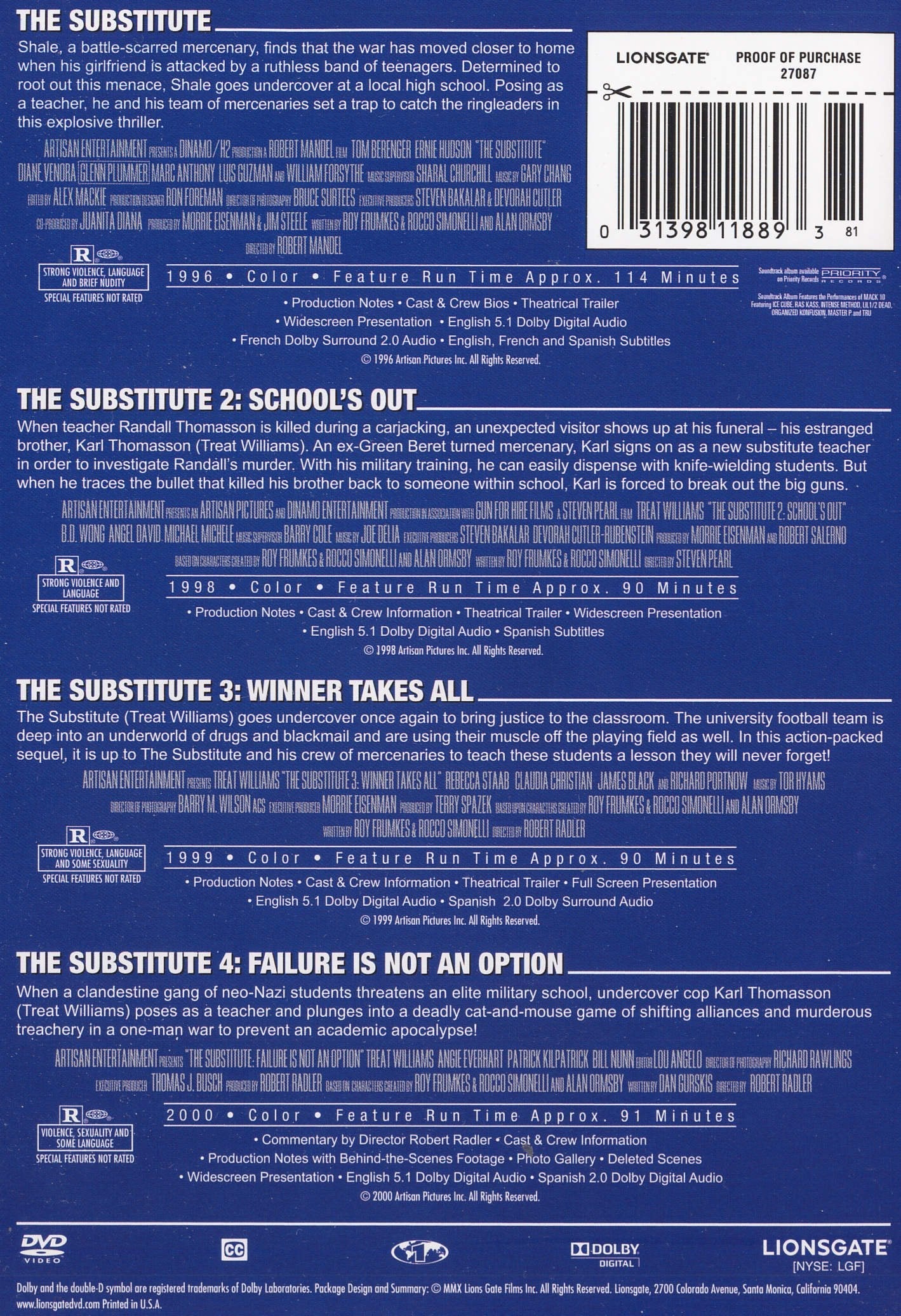 The Substitute 4-Film Pack (The Substitute / The Substitute 2: School's Out / The Substitute 3: Winner Takes All / The Substitute 4: Failure Is Not An Option)