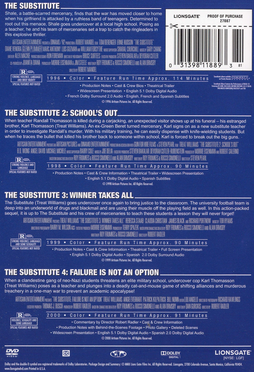 The Substitute 4-Film Pack (The Substitute / The Substitute 2: School's Out / The Substitute 3: Winner Takes All / The Substitute 4: Failure Is Not An Option)