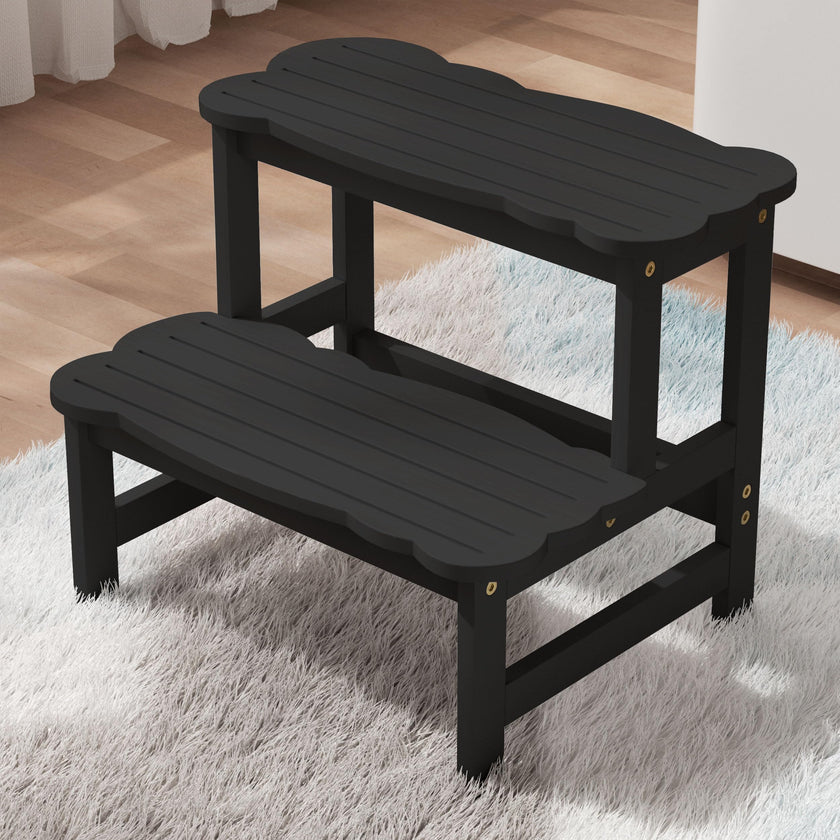 COSYLAND Bamboo Step Stool, Two Step Stools Toddler 300 lbs Capacity with Safety Non-Slip Pads, Bamboo Step Stool for Bathroom, Kitchen Dual Height Step Stools for Kids (Black) 🍁 All In One Marketplace Canada