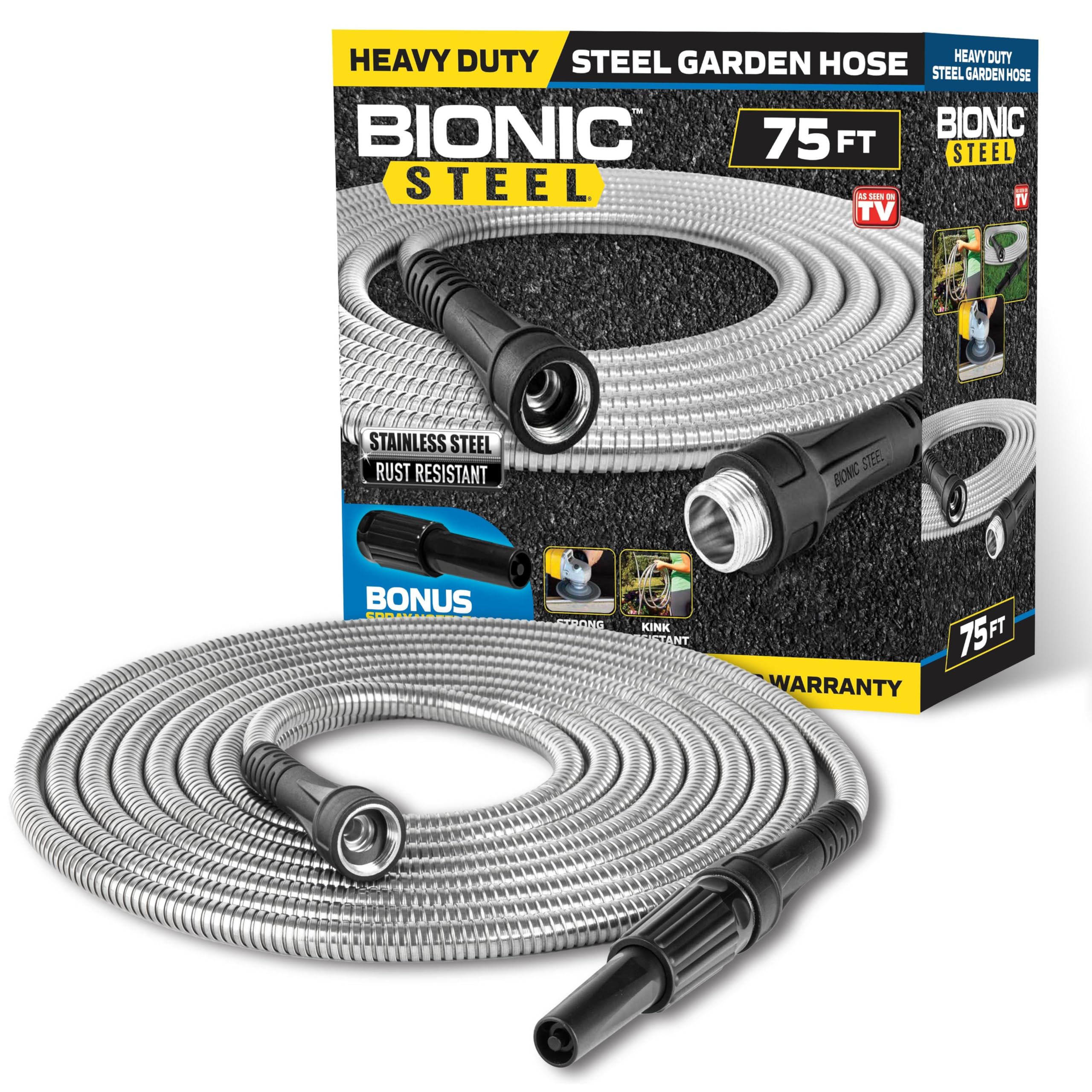 Bionic Steel Metal Garden Hose 75 Ft, Rust Proof 304 Stainless Steel Water Hose with Brass Fittings, Flexible & Heavy Duty Hose, Lightweight, Kink Free & Easy Coil Outdoor Hose- 2021 Model… 🍁 All In One Marketplace Canada