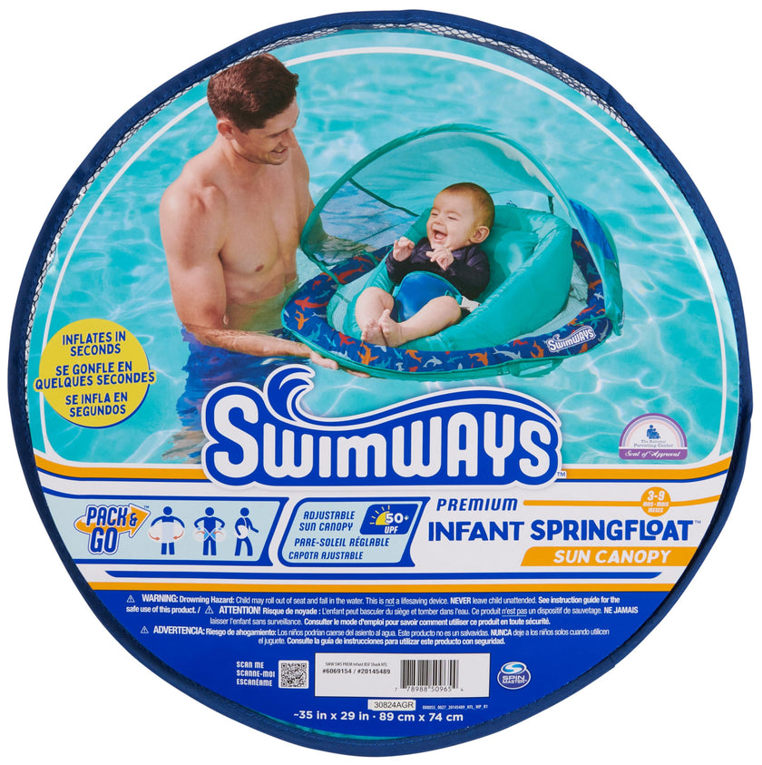 Swimways Infant Spring Float, Baby Pool Float with Canopy & UPF Protection, Swimming Pool Accessories for Kids 3-9 Months, Shark 🍁 All In One Marketplace Canada