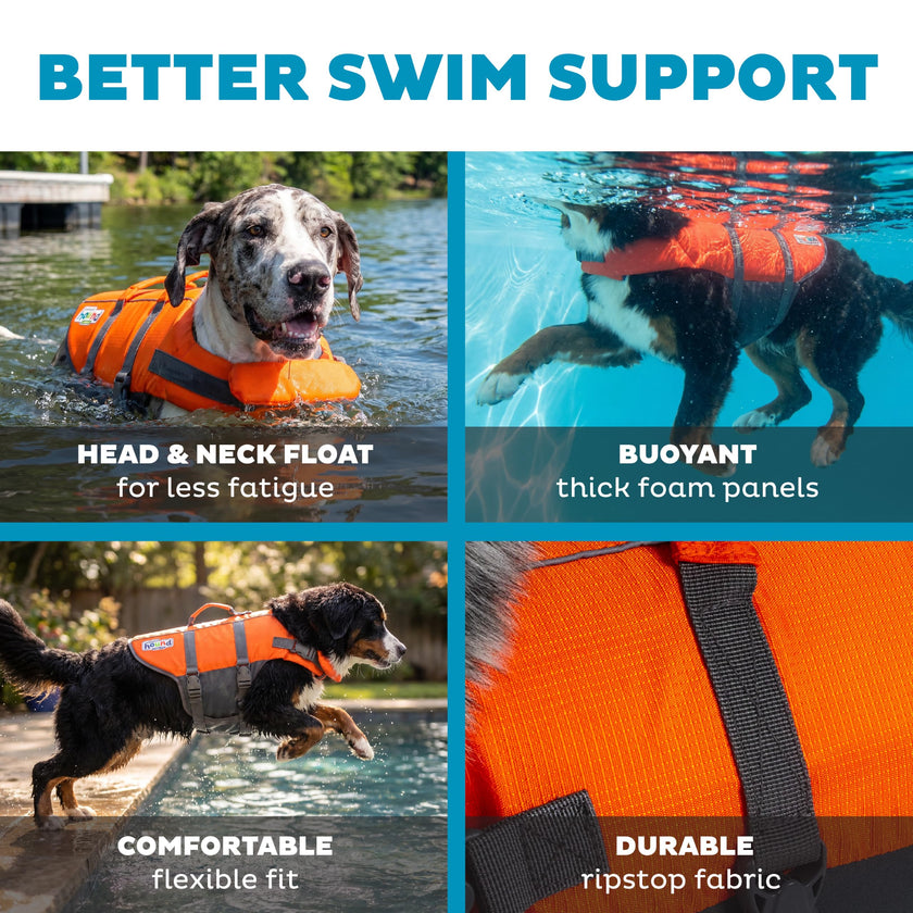 Outward Hound Granby Splash Dog Life Jacket with Handle, Reflective Floating Vest for Swimming & Boating, Maximum Buoyancy, All Skill Levels, Extra-Large Dogs (33–44