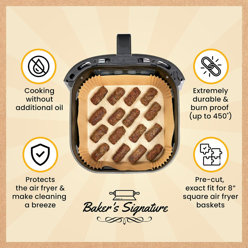 Air Fryer Liners, 125Pcs Disposable Parchment Paper Liners – Non-Stick and Oil Proof for Easy Cleanup – 8” Square for 5-8 qt Basket by Baker's Signature 🍁 All In One Marketplace Canada
