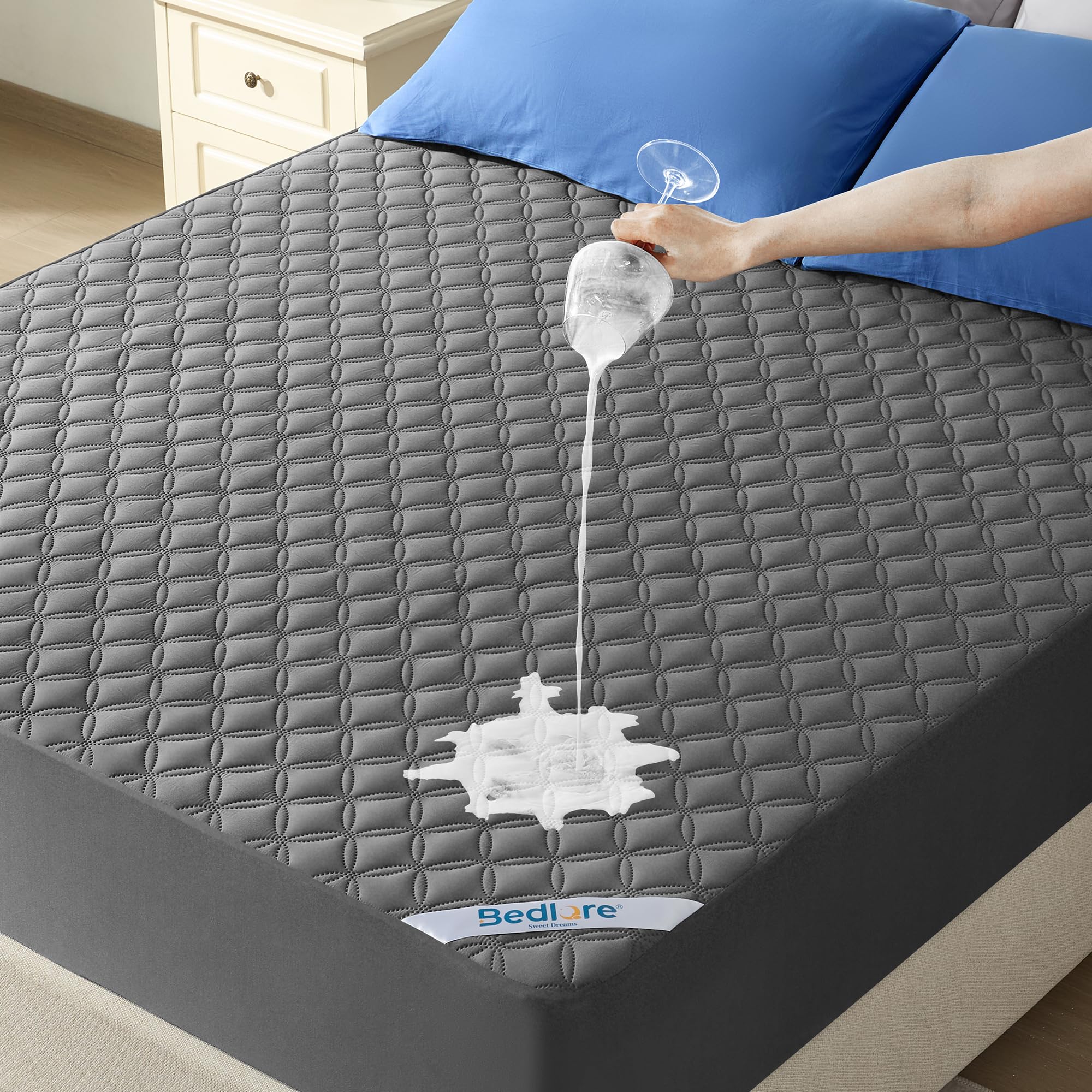 Waterproof Mattress Protector, Noiseless Queen Size Mattress Pad with Deep Pocket Fitted Up to 6