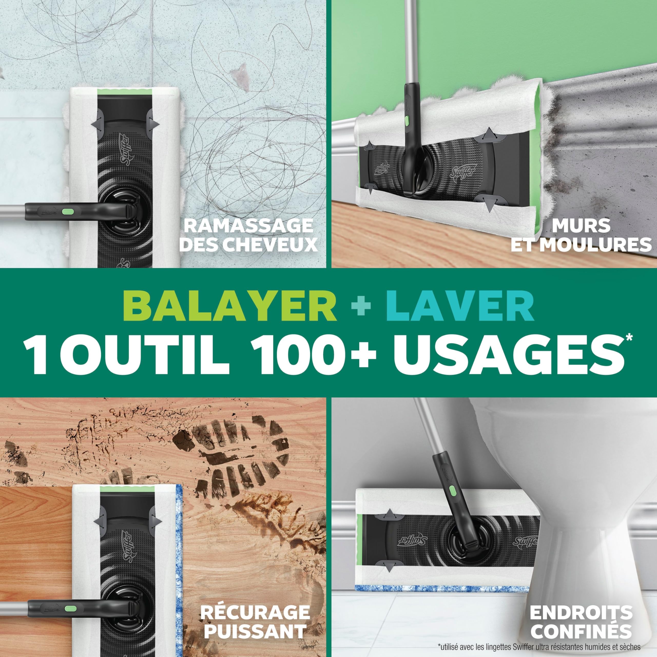 Swiffer Sweep and Mop Deluxe, 2-in-1 Floor Mopping and Sweeping Kit, Multi-Surface Kit for Floor Cleaning, Kit Includes 1 Sweeper Device, 5 Heavy Duty Dry Sweeping & 6 Heavy Duty Wet Mopping Cloths 🍁 All In One Marketplace Canada