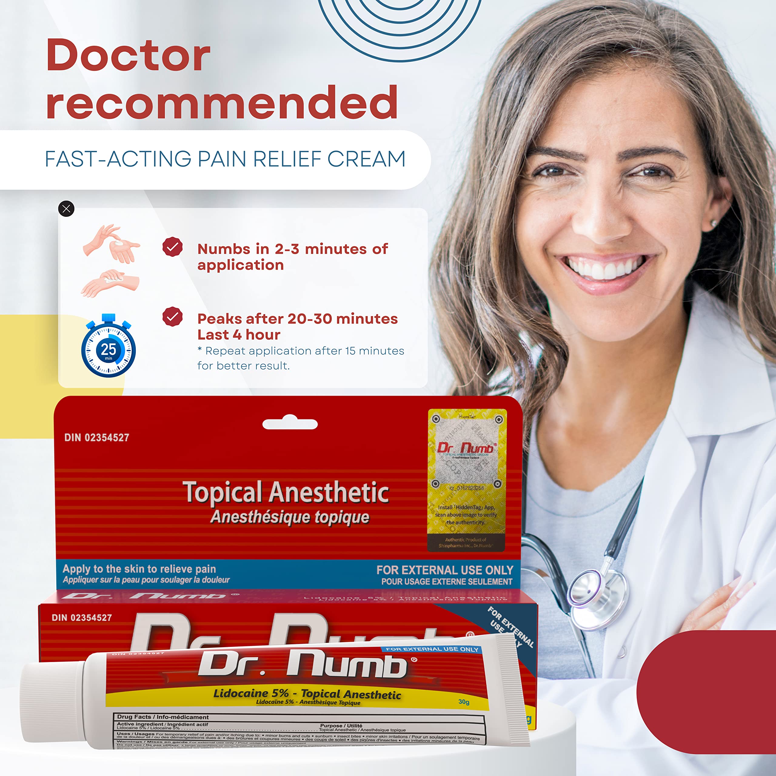 Dr. Numb Tattoo Numbing Cream 5% Lidocaine Extra Strength Topical Anesthetic Cream with Vitamin E, Fast-Acting Pain Relief for Tattoos, Piercing, Microneedling, Waxing, Injections – 30 g 🍁 All In One Marketplace Canada