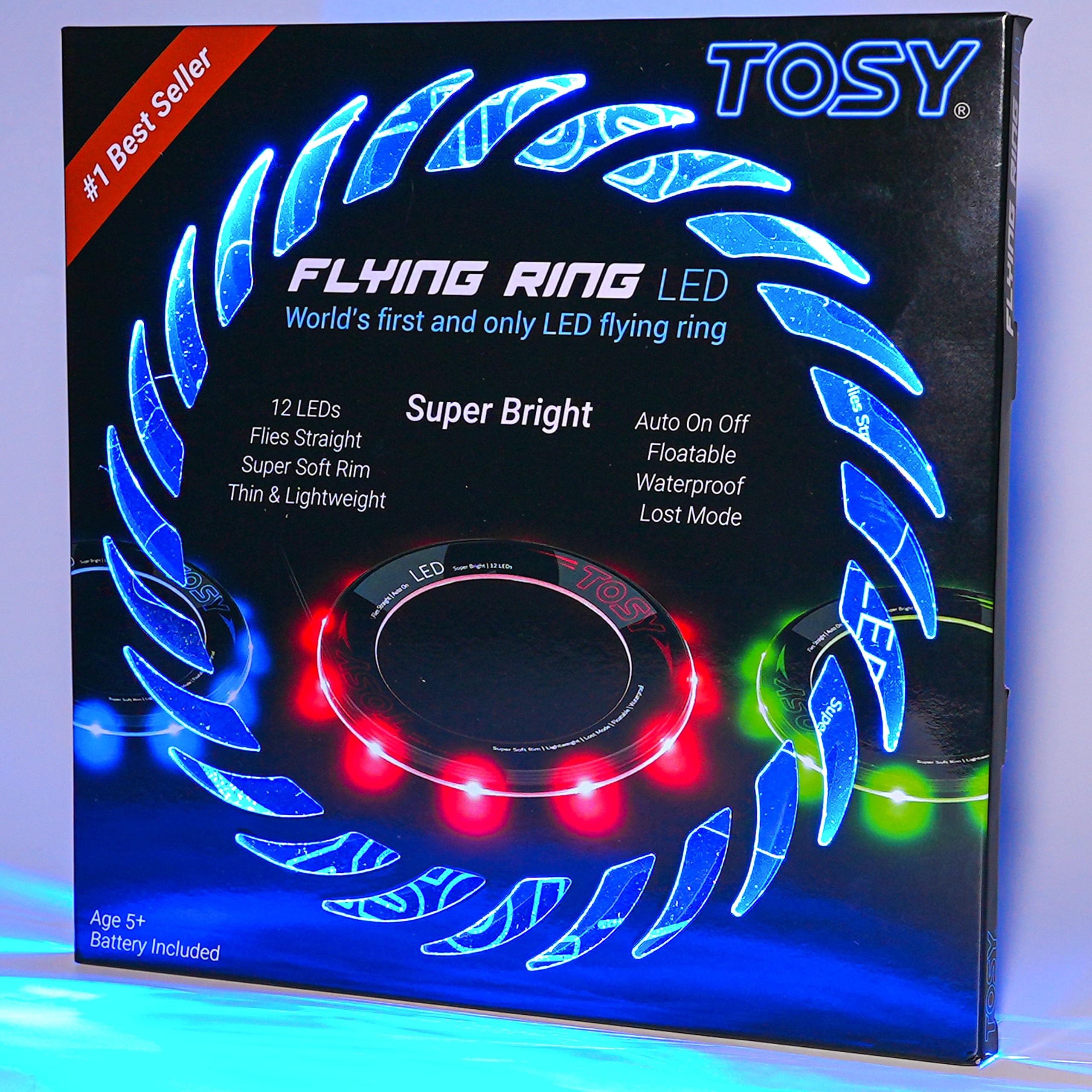 TOSY Flying Ring - 12 Monocolor LEDs, Super Bright, Lost Mode, Auto Light Up, Birthday Gift for Kid/Teen/Boy/Girl, Safe, Waterproof, Pool/Beach/Camping Toy (Blue) 🍁 All In One Marketplace Canada