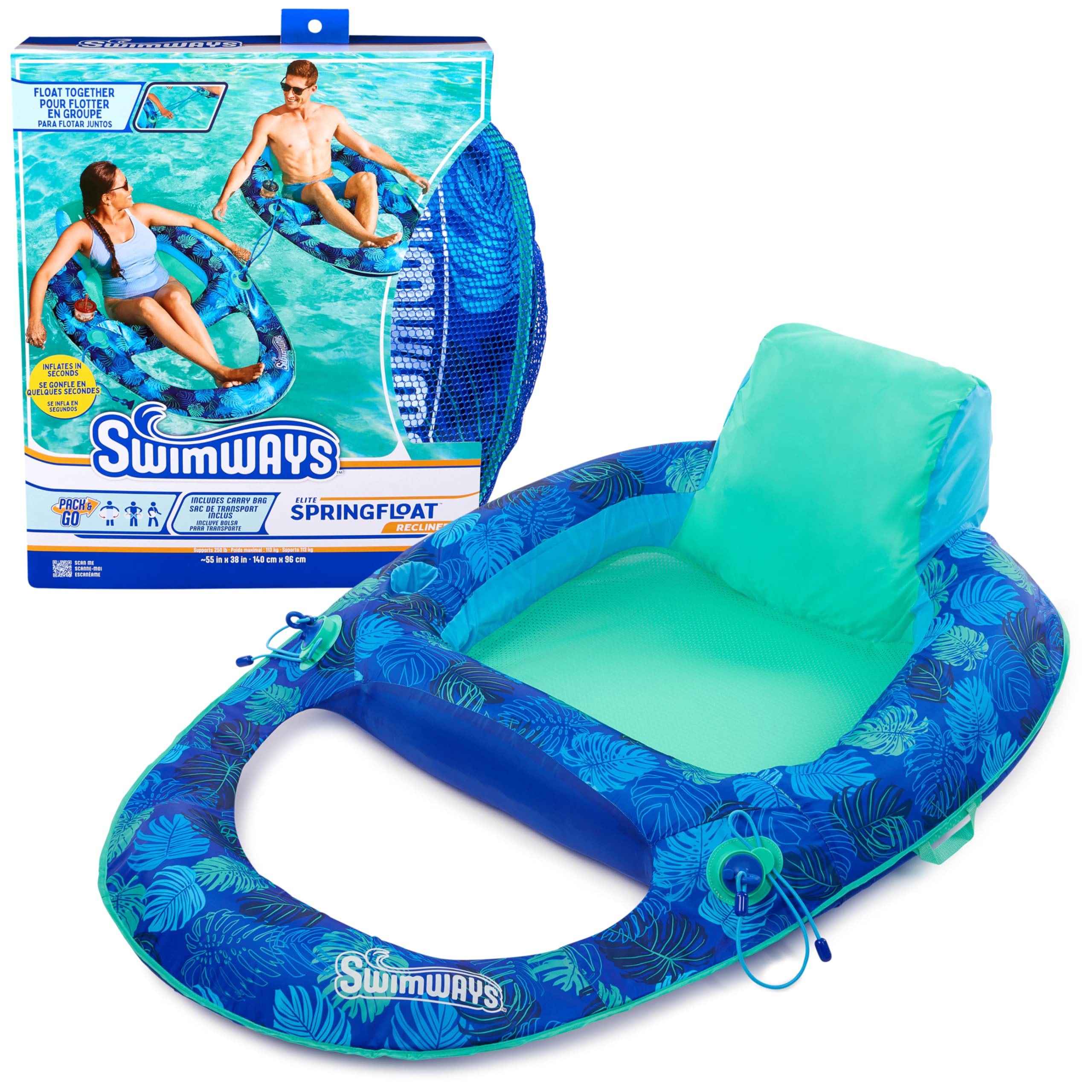 Swimways Elite Spring Float Recliner Pool Lounger, Inflatable Pool Floats Adult with Fast Inflation, Pool Recliner for Adults up to 250 lbs 🍁 All In One Marketplace Canada