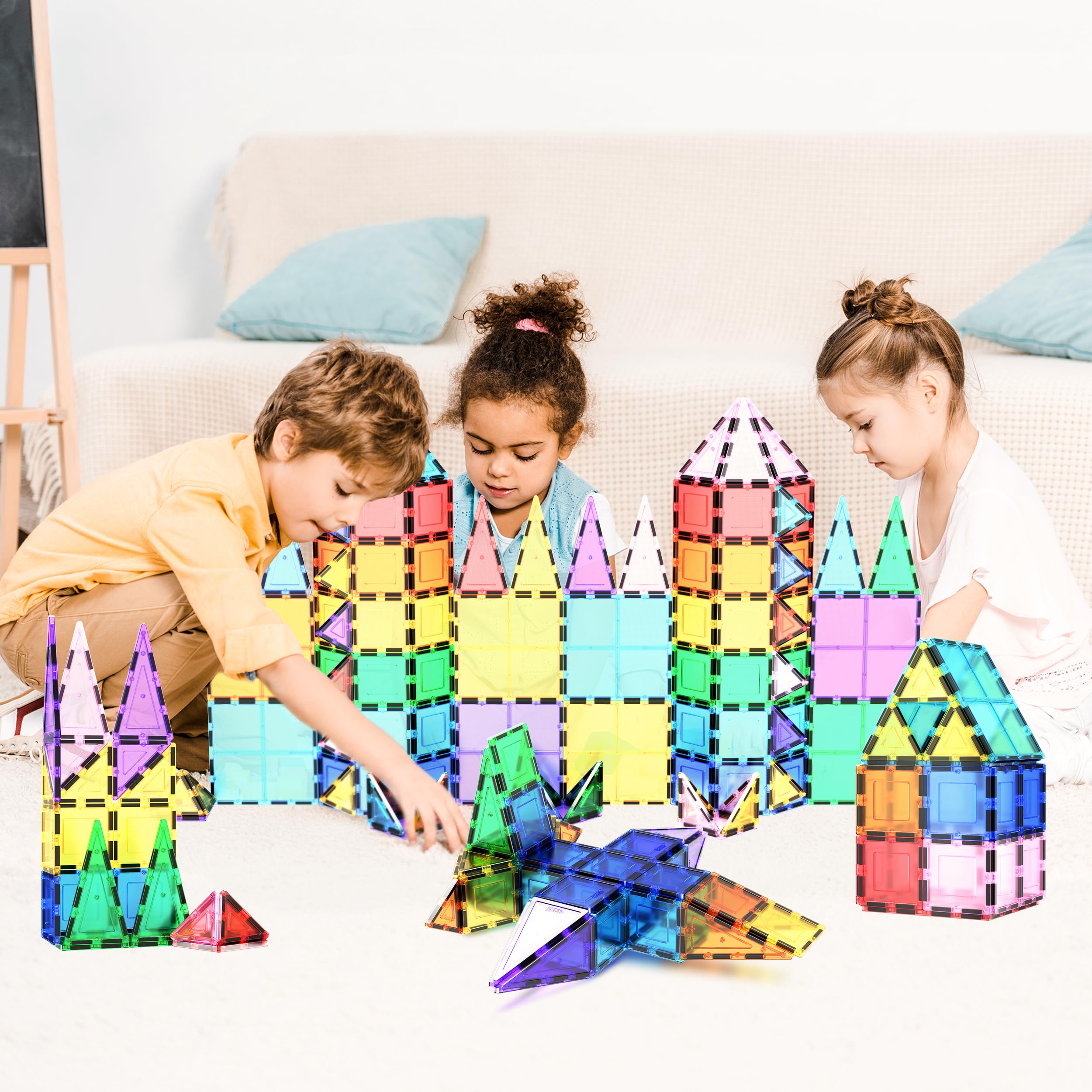 PicassoTiles 100 Piece Set 100pcs Magnet Building Tiles Clear Magnetic 3D Building Blocks Construction Playboards, Creativity beyond Imagination, Inspirational, Recreational, Educational Conventional 🍁 All In One Marketplace Canada