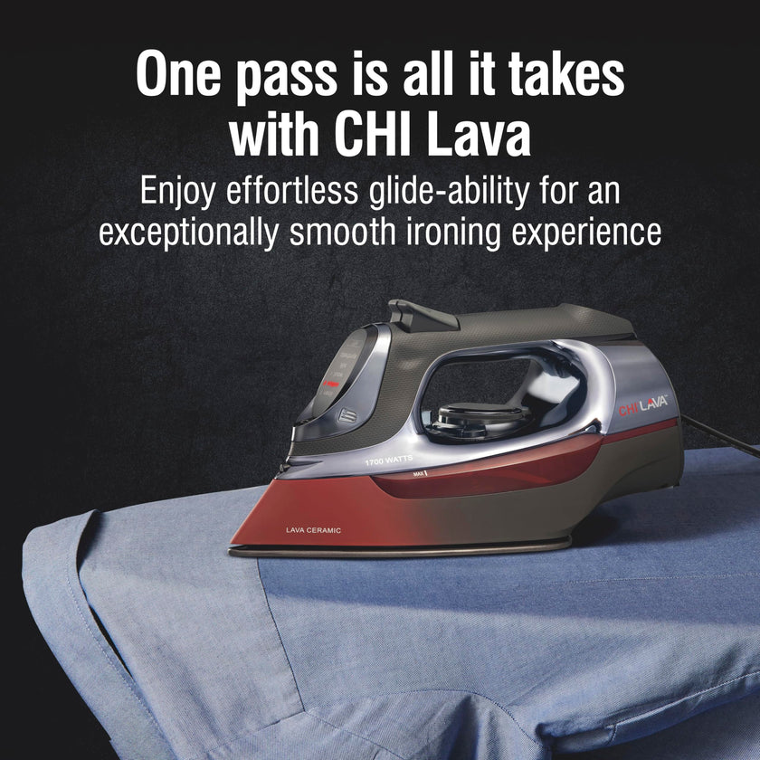 CHI Steam Iron for Clothes with 8’ Retractable Cord, 1700 Watts, 3-Way Auto Shutoff, 400+ Holes, Professional Grade, Temperature Control Dial, Lava Infused Ceramic Soleplate, Black (13113) 🍁 All In One Marketplace Canada