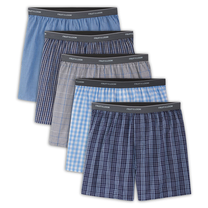 Fruit of the Loom Men's 5 Pack Exposed Waistband Assorted, Blues Boxer, Size Large 🍁 All In One Marketplace Canada