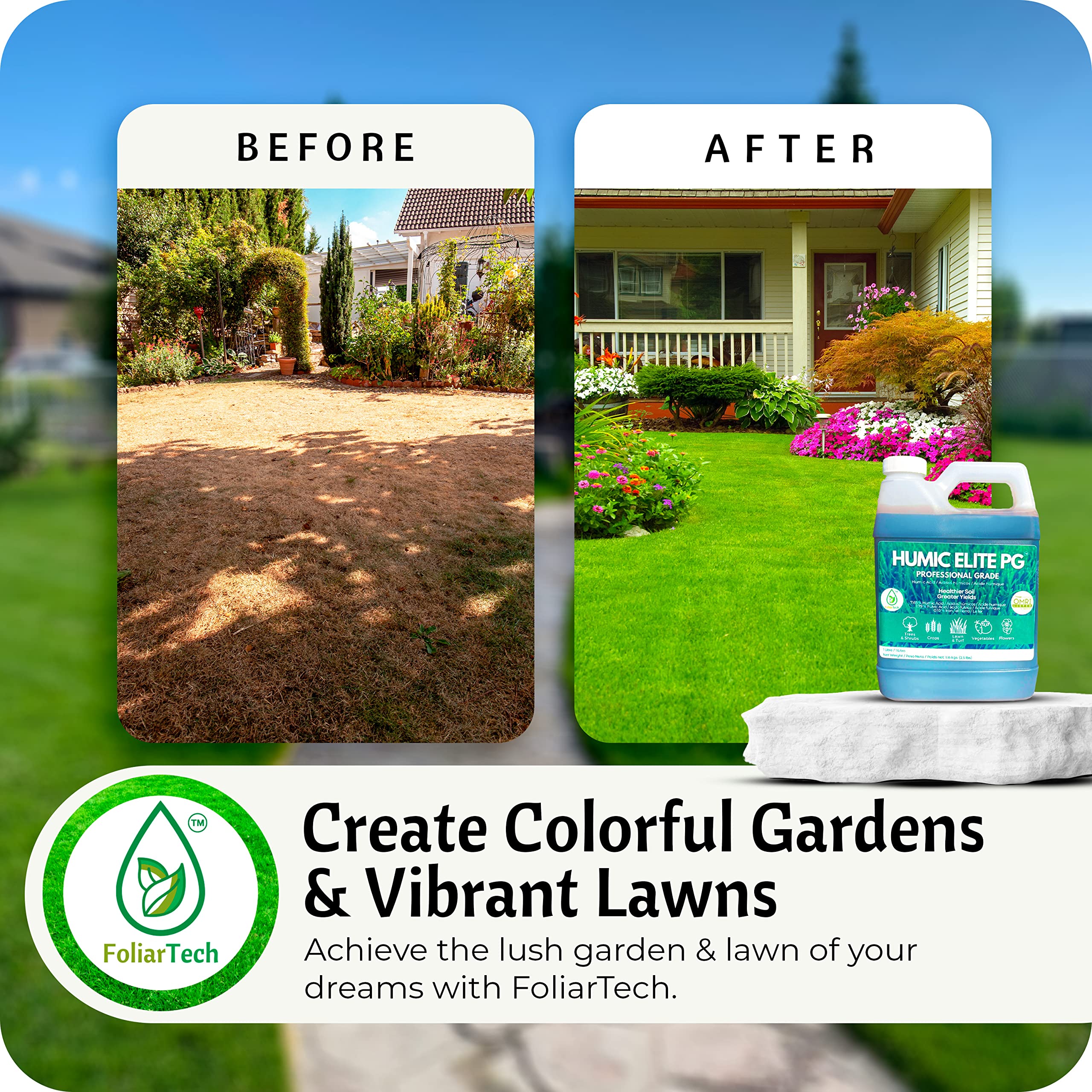 Humic Acid Organic Lawn Fertlizer - Fulvic Humic Mineral Blend for Trees, Shrubs, Ornamentals, Vegetables & Crops - Enhancer & Garden Soil Conditioner by FoliarTech, 4L 🍁 All In One Marketplace Canada