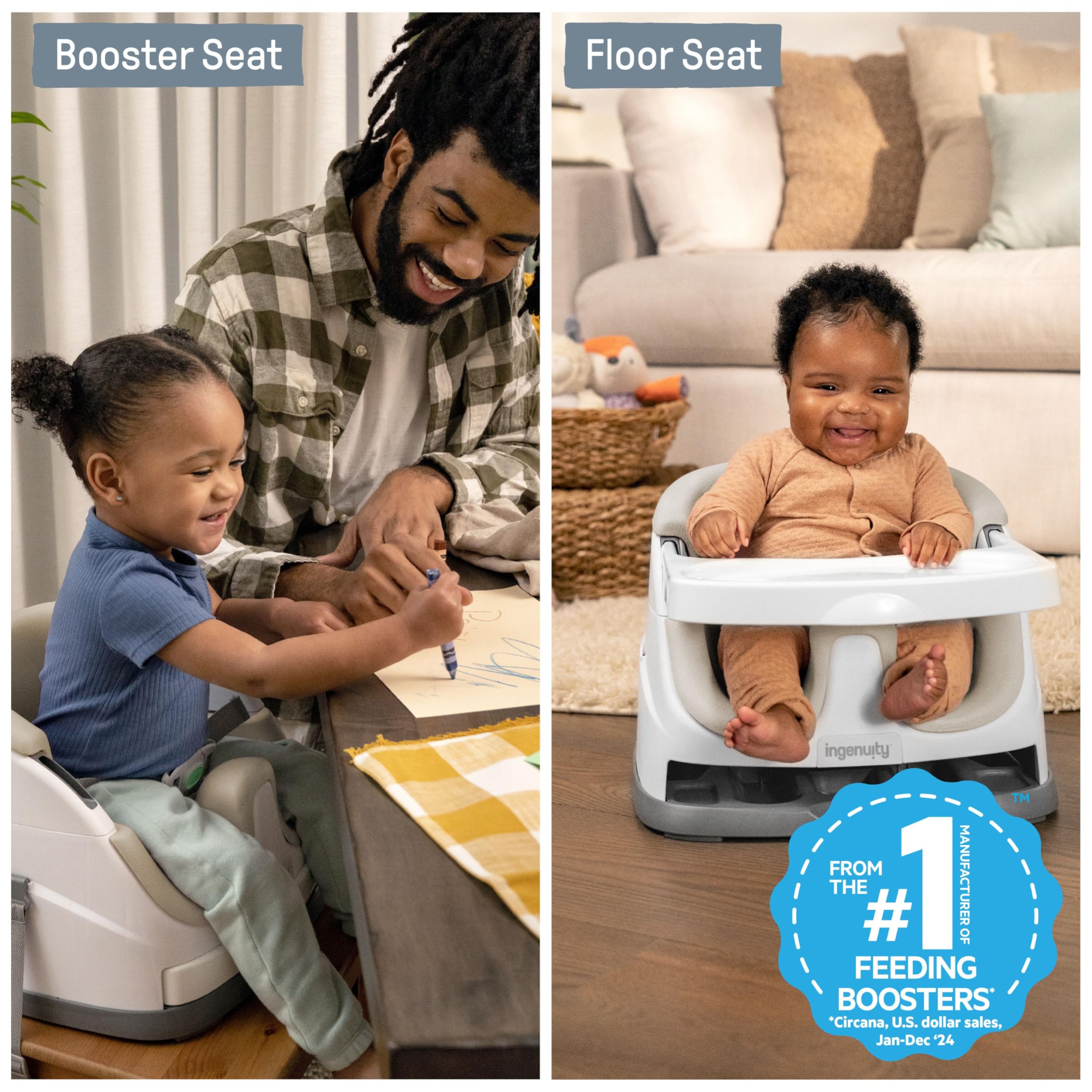 Ingenuity Baby Base 2-in-1 Booster Feeding and Floor Seat with Self-Storing Tray - Cashmere 🍁 All In One Marketplace Canada