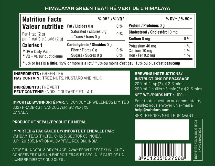 VAHDAM, Himalayan Green Tea Leaves (100g | 50+ Cups) Non GMO, Gluten Free | High Elevation Grown Green Tea Leaves From Himalayas | Pure Unblended Single Origin Green Loose Leaf Tea | Vacuum Sealed 🍁 All In One Marketplace Canada