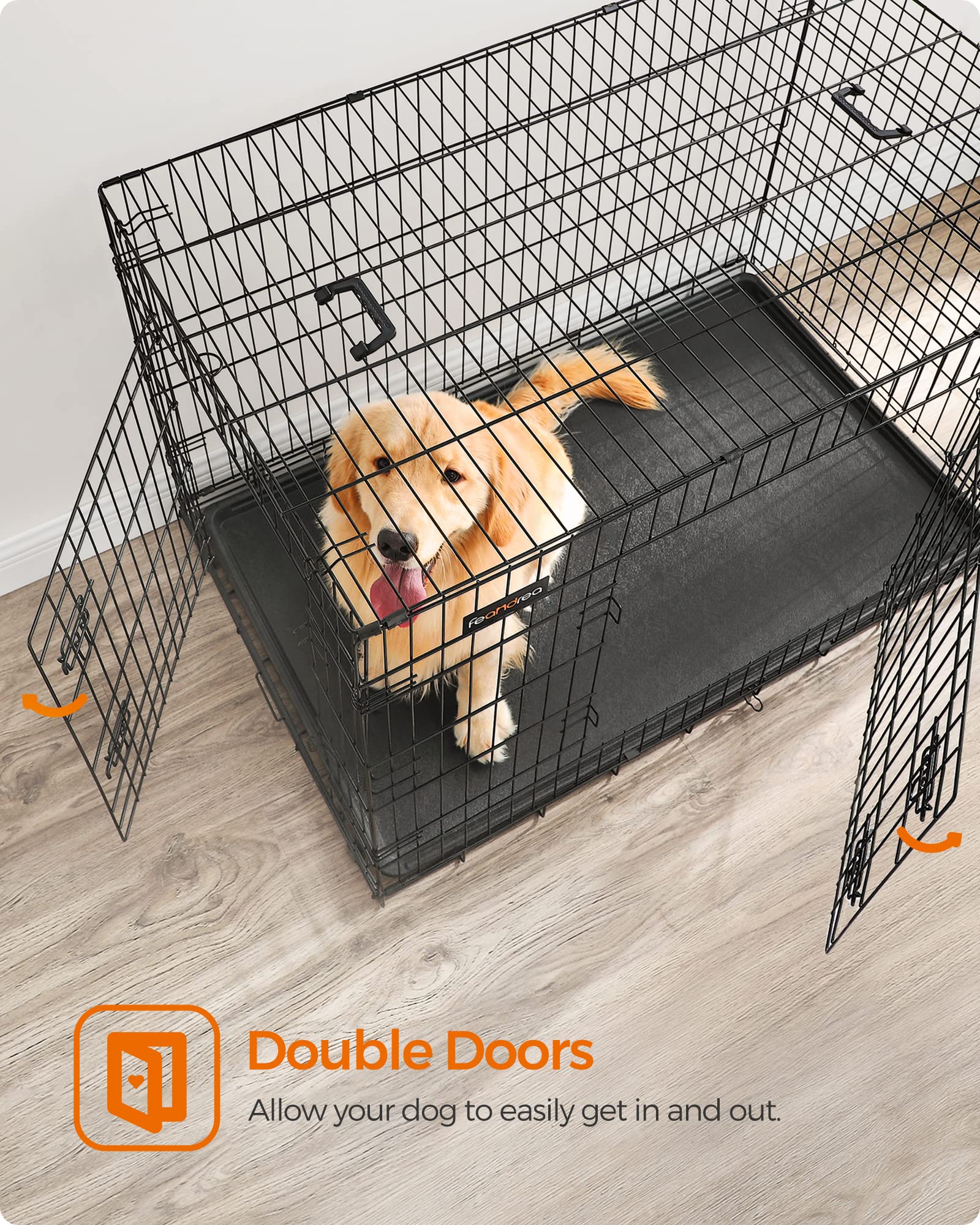 Feandrea Dog Crate, 48-Inch Foldable Dog Kennel with 2 Doors, Removable Tray, XXL, Black UPPD48H 🍁 All In One Marketplace Canada