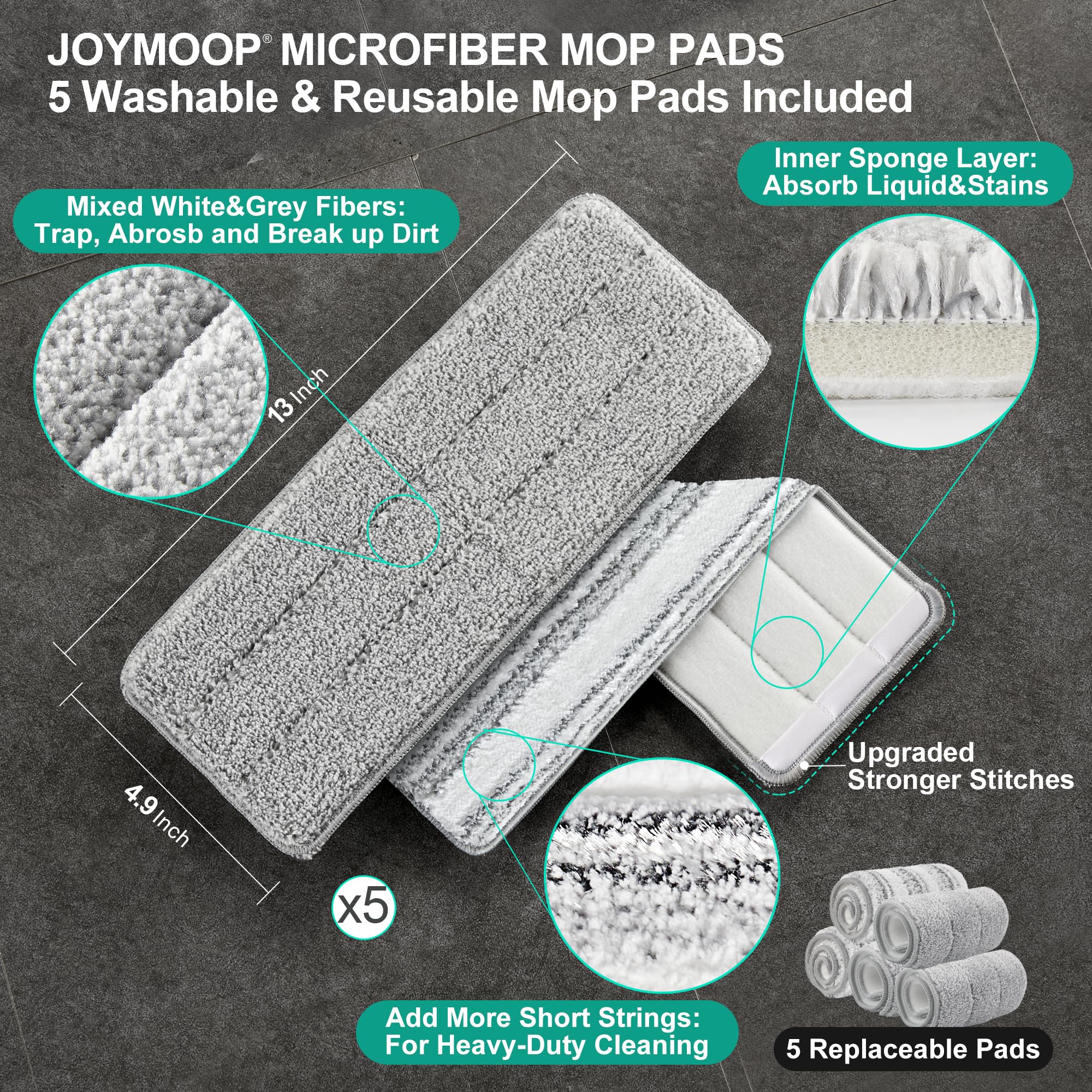 JOYMOOP Mop and Bucket with Wringer Set, Hands Free Flat Floor Mop and Bucket, with 5 Washable Microfiber Pads, Wet and Dry Use, Floor Cleaning System 🍁 All In One Marketplace Canada