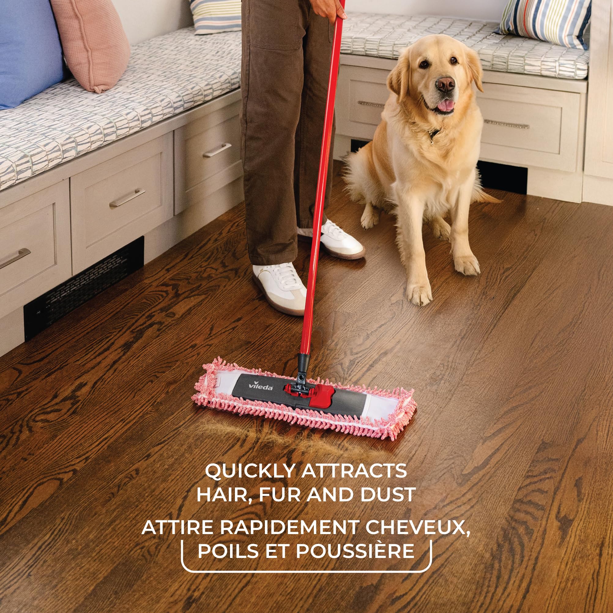 Vileda Pet Pro Microfiber Hair & Dust Mop | Flat dust mop | Three times more pet hair removal | Extra large trapezoid mop head | 100% Microfiber | Multi surface dry usage | Reusable & machine washable 🍁 All In One Marketplace Canada