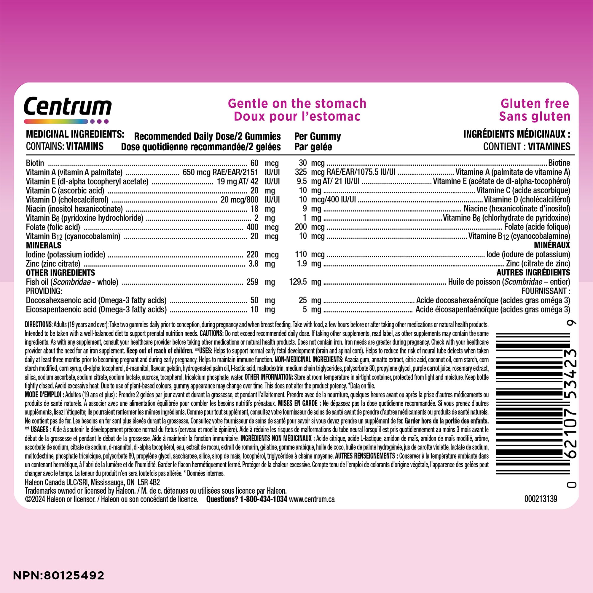 Centrum Prenatal Multigummies with DHA and Folic Acid, Postpartum Multivitamin and Mineral Supplement, 60 count, 30 day supply. 🍁 All In One Marketplace Canada