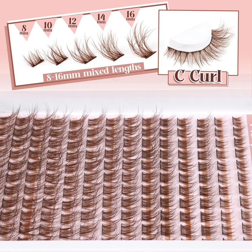 Brown Lash Clusters Natural Lash Extensions Wispy Eyelash Clusters 154 Pcs C Curl Lashes Clusters for Everyday Wear Beginner Friendly Dark Brown Cluster Eyelash Extensions by Mavphnnee 🍁 All In One Marketplace Canada
