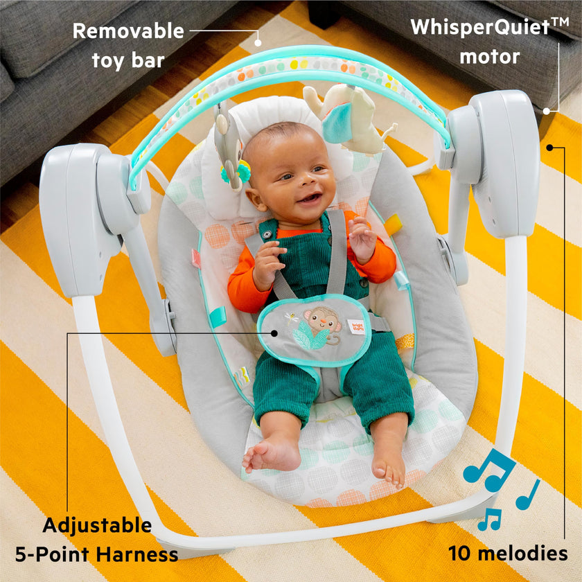 Bright Starts Portable Automatic 6-Speed Baby Swing, Compact Easy-Fold, Music, Toy Bar, 0-9 Months 6-20 lbs (Whimsical Wild) 🍁 All In One Marketplace Canada