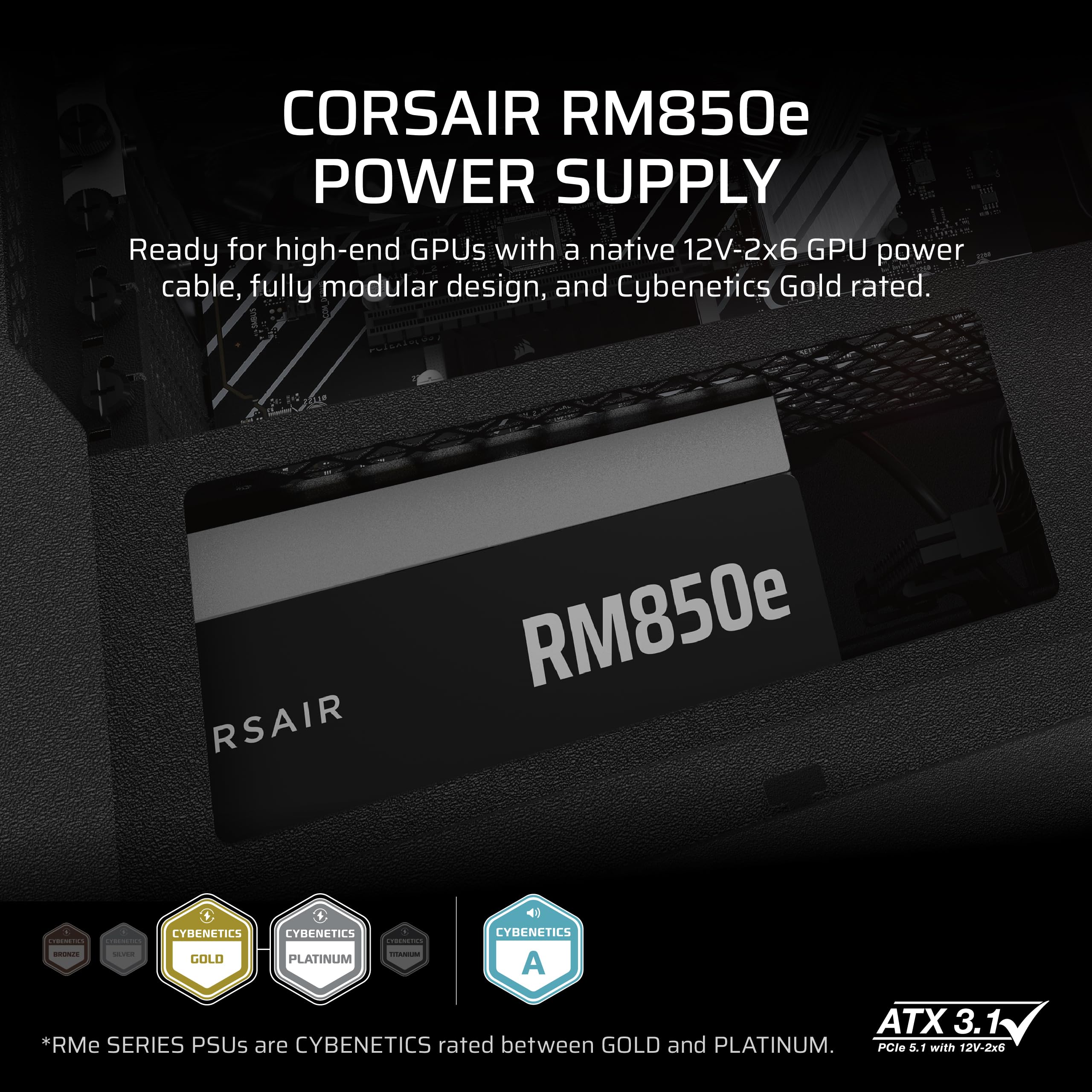 CORSAIR RM850e (2025) Fully Modular Low-Noise ATX Power Supply with 12V-2x6 Cable – ATX 3.1 & PCIe 5.1 Compliant, Cybenetics Gold Efficiency, 105°C-Rated Capacitors, Modern Standby Mode – Black 🍁 All In One Marketplace Canada