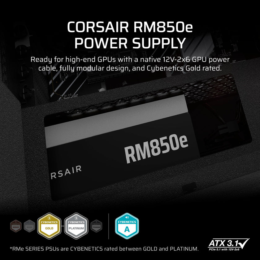 CORSAIR RM850e (2025) Fully Modular Low-Noise ATX Power Supply with 12V-2x6 Cable – ATX 3.1 & PCIe 5.1 Compliant, Cybenetics Gold Efficiency, 105°C-Rated Capacitors, Modern Standby Mode – Black 🍁 All In One Marketplace Canada