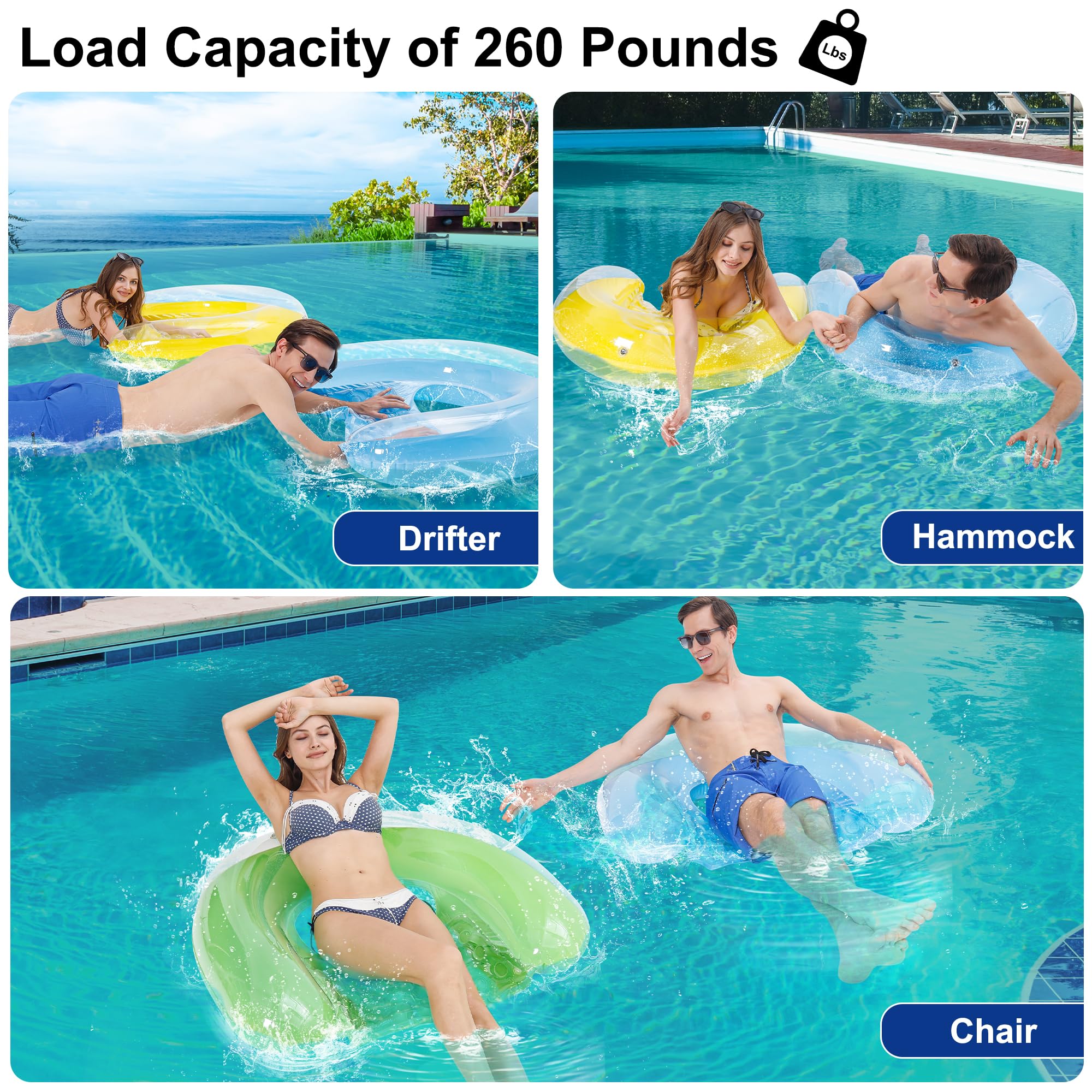 4 Pack Pool Floaties for Adults, Upgraded 52“X38 Adult Size Inflatable Pool Float Chair Floating Pool Chair Floaties for Adults Beaches, Lakes, Rivers, Parties 🍁 All In One Marketplace Canada