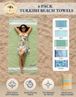 Lane Linen Turkish Beach Towels Set of 6, Oversized Beach Towel, Lightweight Beach Essentials for Women, Large Pool Towel, Absorbent & Quick Dry, Sand Free Beach Towel, 39