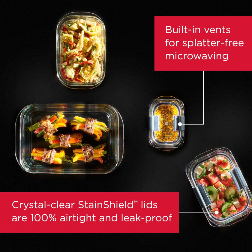 Rubbermaid 2118315 Brilliance Glass Storage 8-Cup Food Containers with Lids, 2-Pack (4 Pieces Total), BPA Free and Leak Proof, Large, Clear 🍁 All In One Marketplace Canada