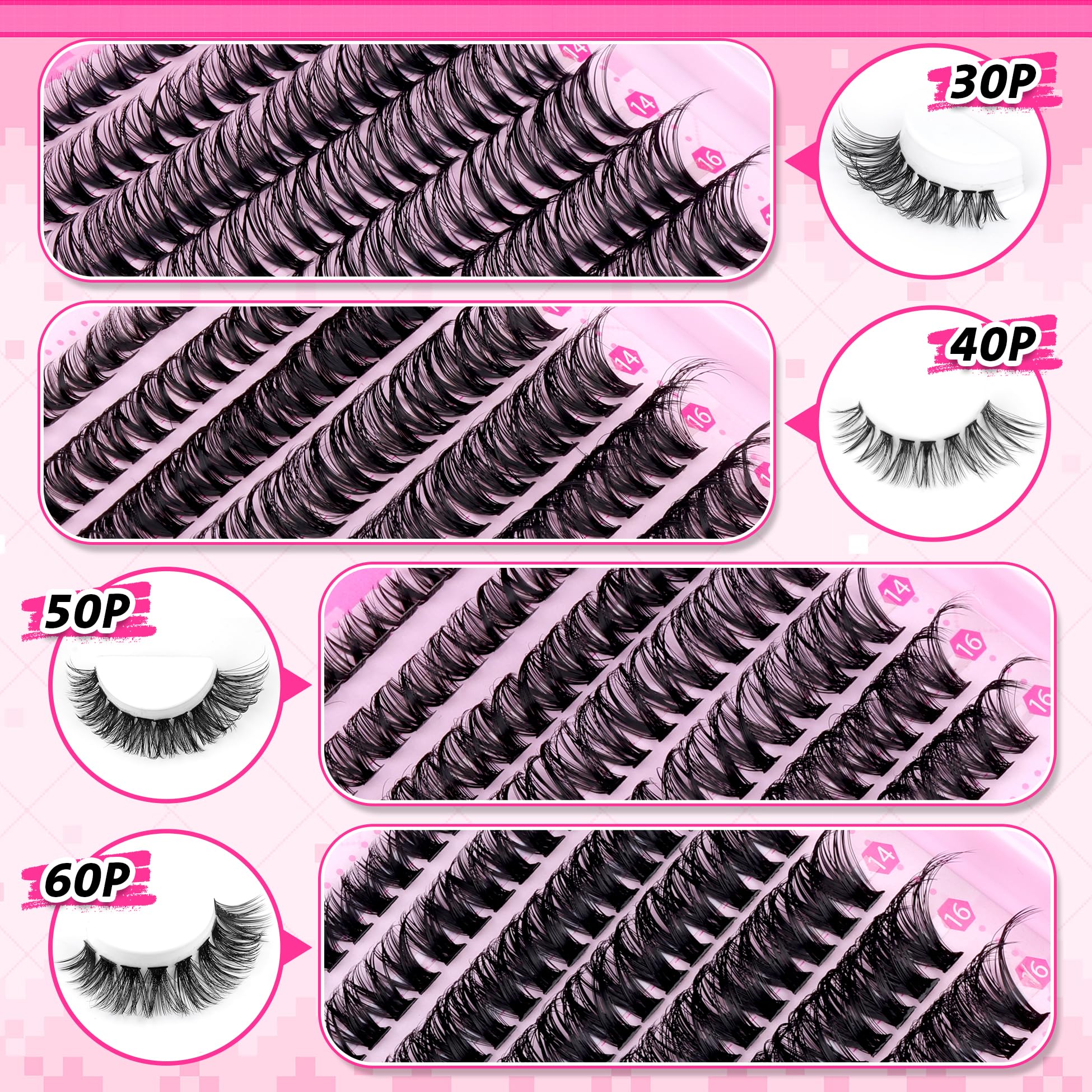 wiwoseo Cluster Eyelash Extensions 560pcs Lash Clusters Wipsy Cluster Lashes D Curl Eyelashes Clusters Individual Lashes DIY Lash Extensions Cluster Eyelash Natural Look Eyelashes (8-16MM) 🍁 All In One Marketplace Canada