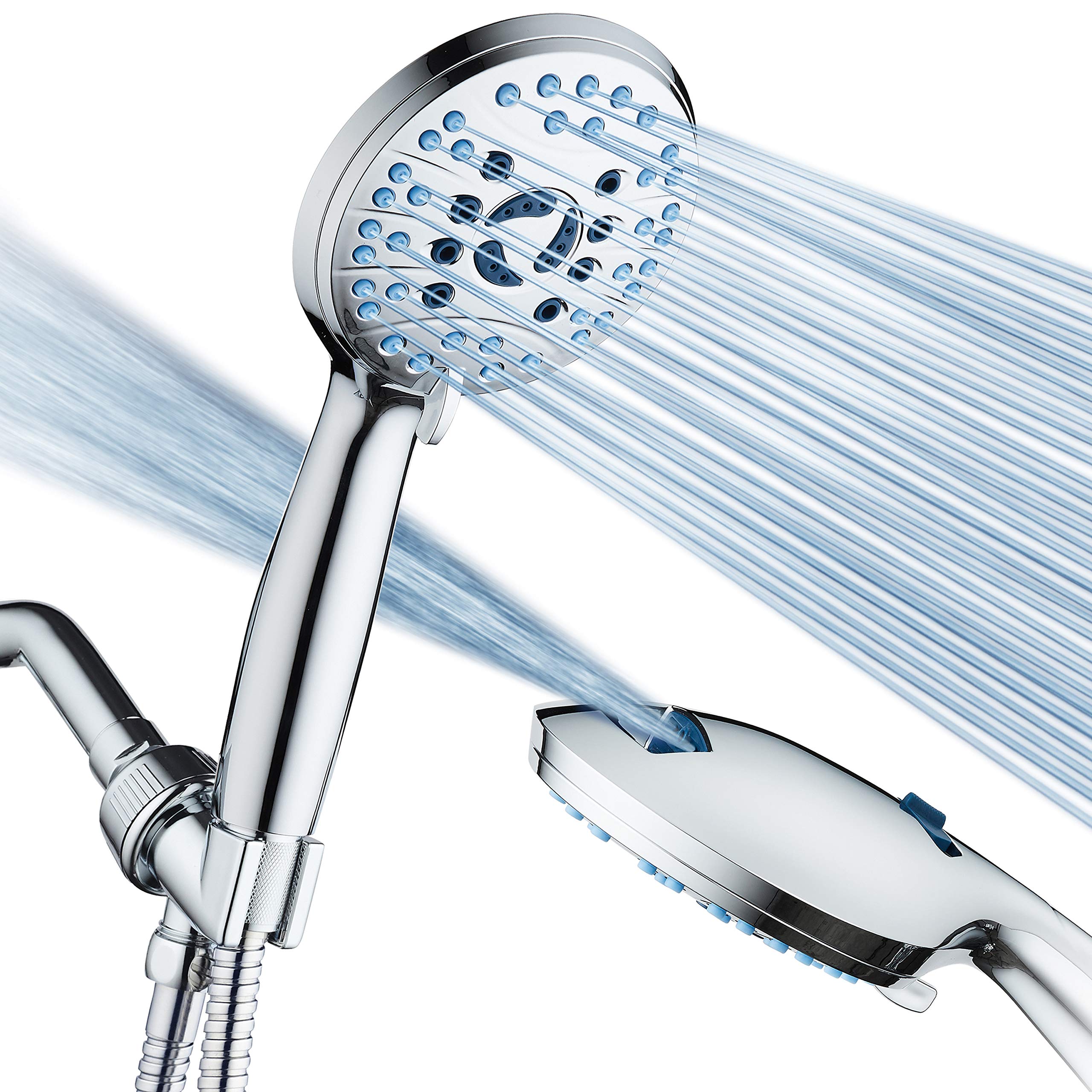 AquaCare High Pressure 8-Mode Handheld Shower Head - Anti-Clog Nozzles, Built-in Power Wash to Clean Tub, Tile & Pets, Extra Long 6 ft. Stainless Steel Hose, Wall & Overhead Brackets 🍁 All In One Marketplace Canada